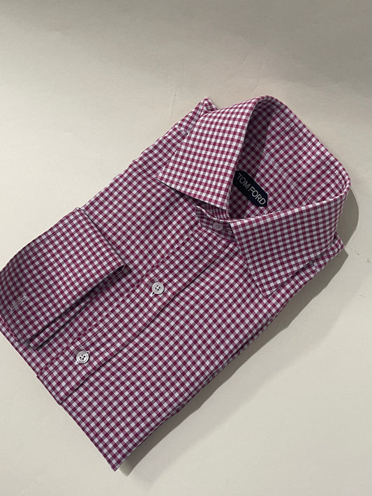 Tom Ford Dark Fuchsia & White Check Cotton Dress Shirt 15.75