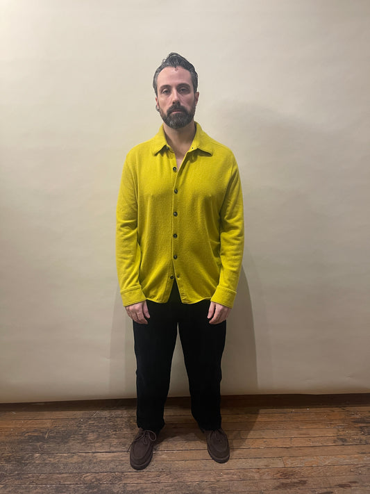 Zegna Acid Green Cashmere Knit Collared Cardigan 42