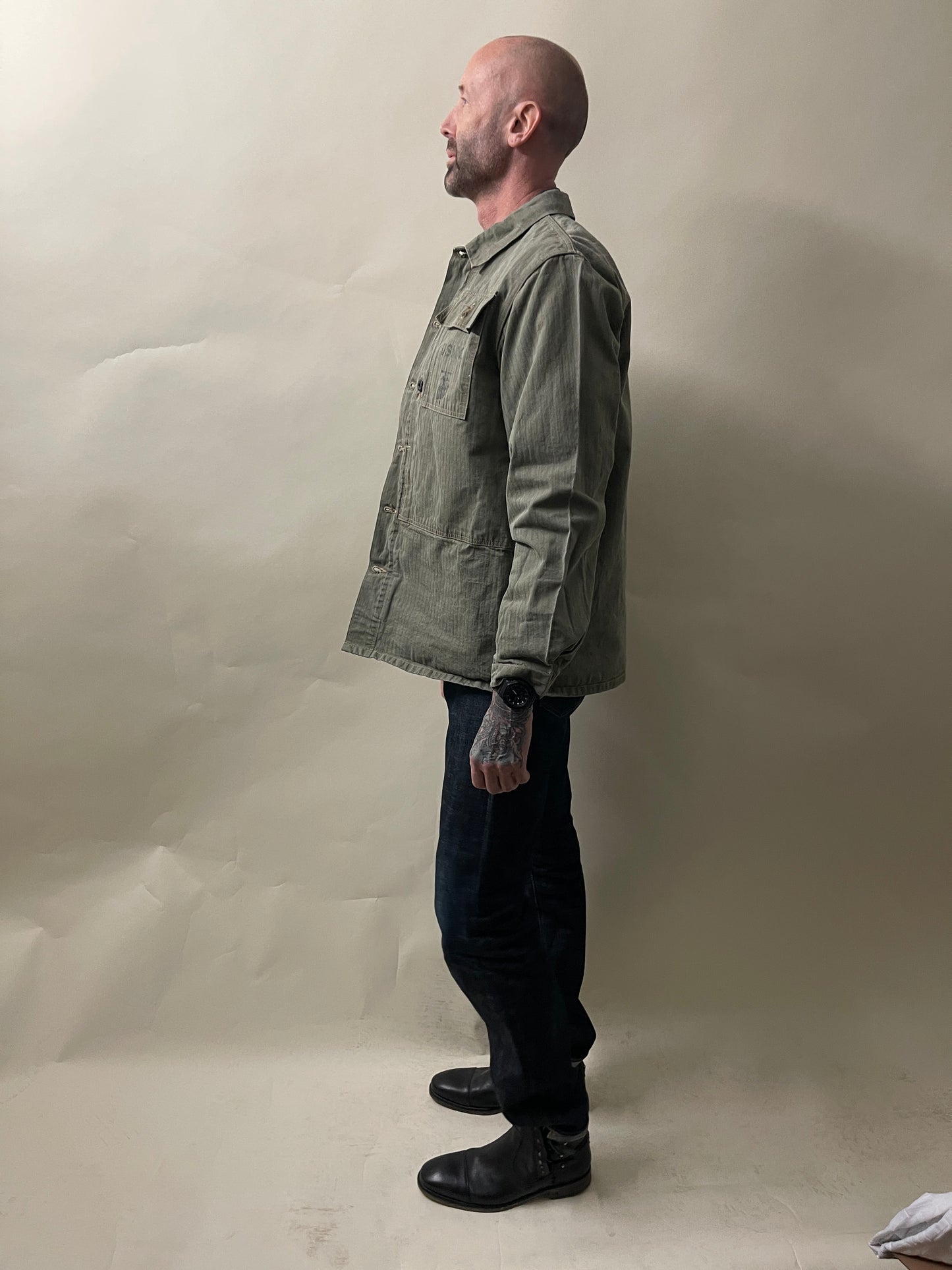 Buzz Rickson Olive Green Cotton Herringbone USMC M-1944 Jacket Large - L