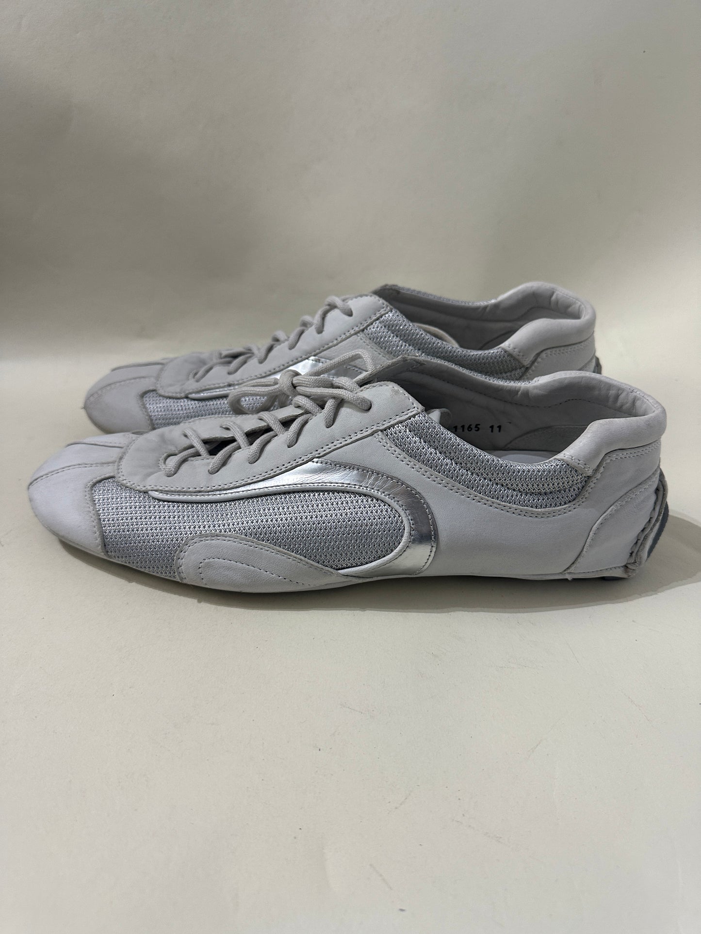 Prada White & Silver Montecarlo Flat Driving Sneakers 11 M / 12.5 W
