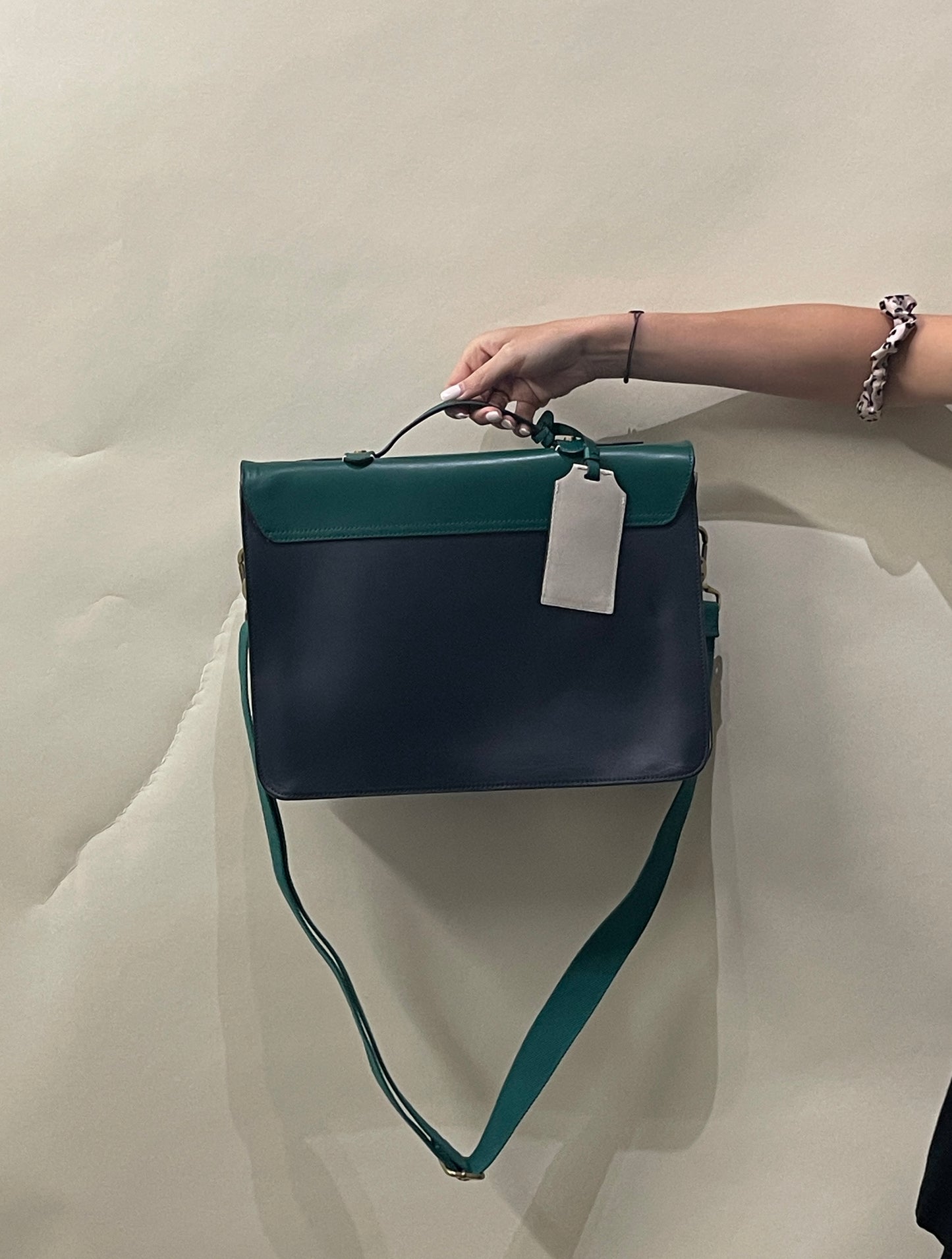 Ted Baker Navy Blue & Green Leather Harlemm Briefcase