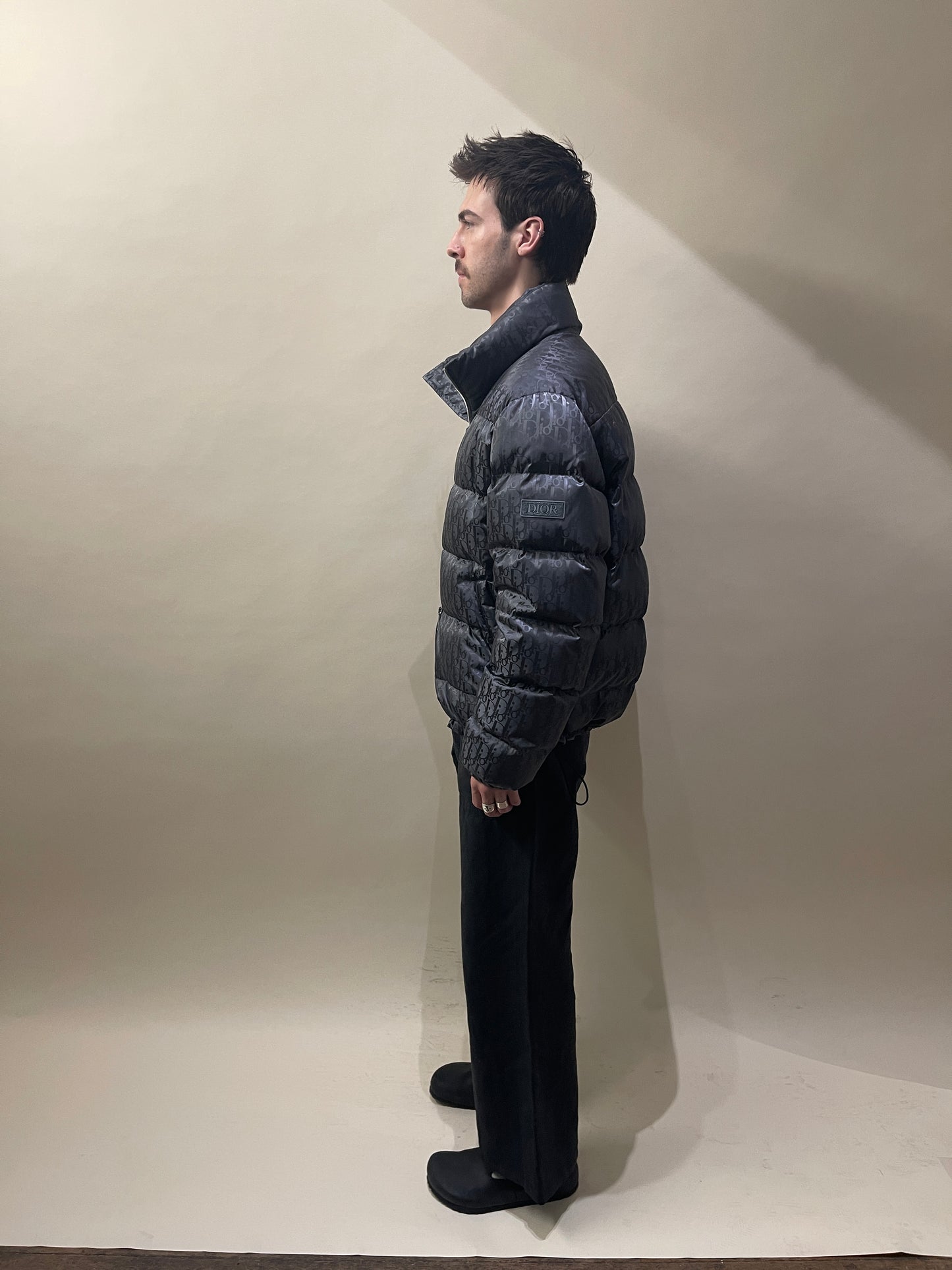 Christian Dior Steel Grey Tonal Diorissimo Pattern Oblique Puffer Jacket Extra Large - XL