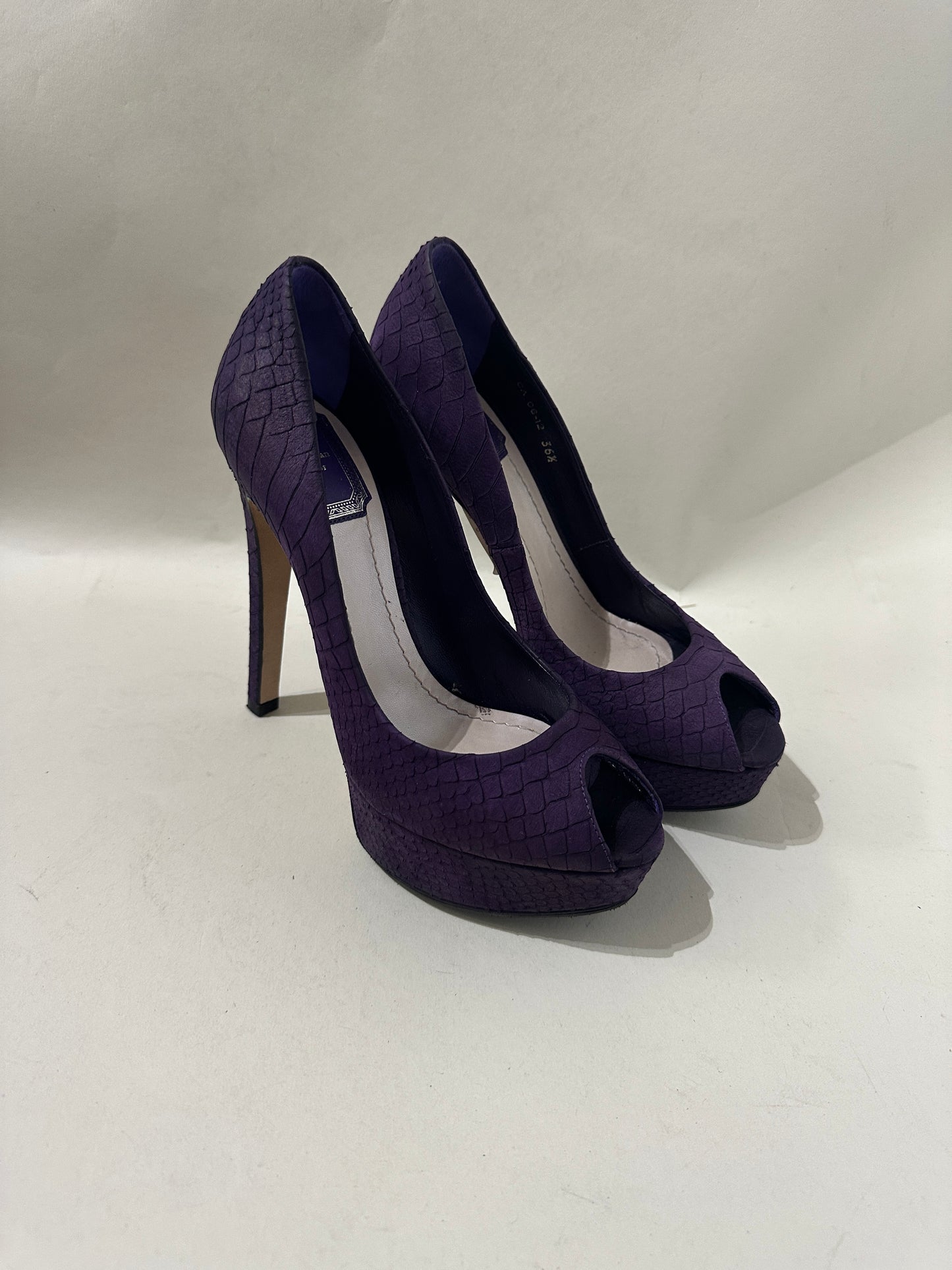 Christian Dior Purple Croc Embossed Miss Dior Peep Toe Heels 5 M / 6.5 W
