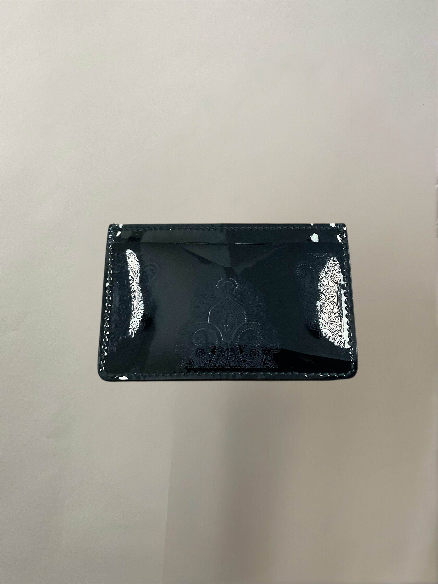 Alexander McQueen Black Patent Leather Paisley Cardholder