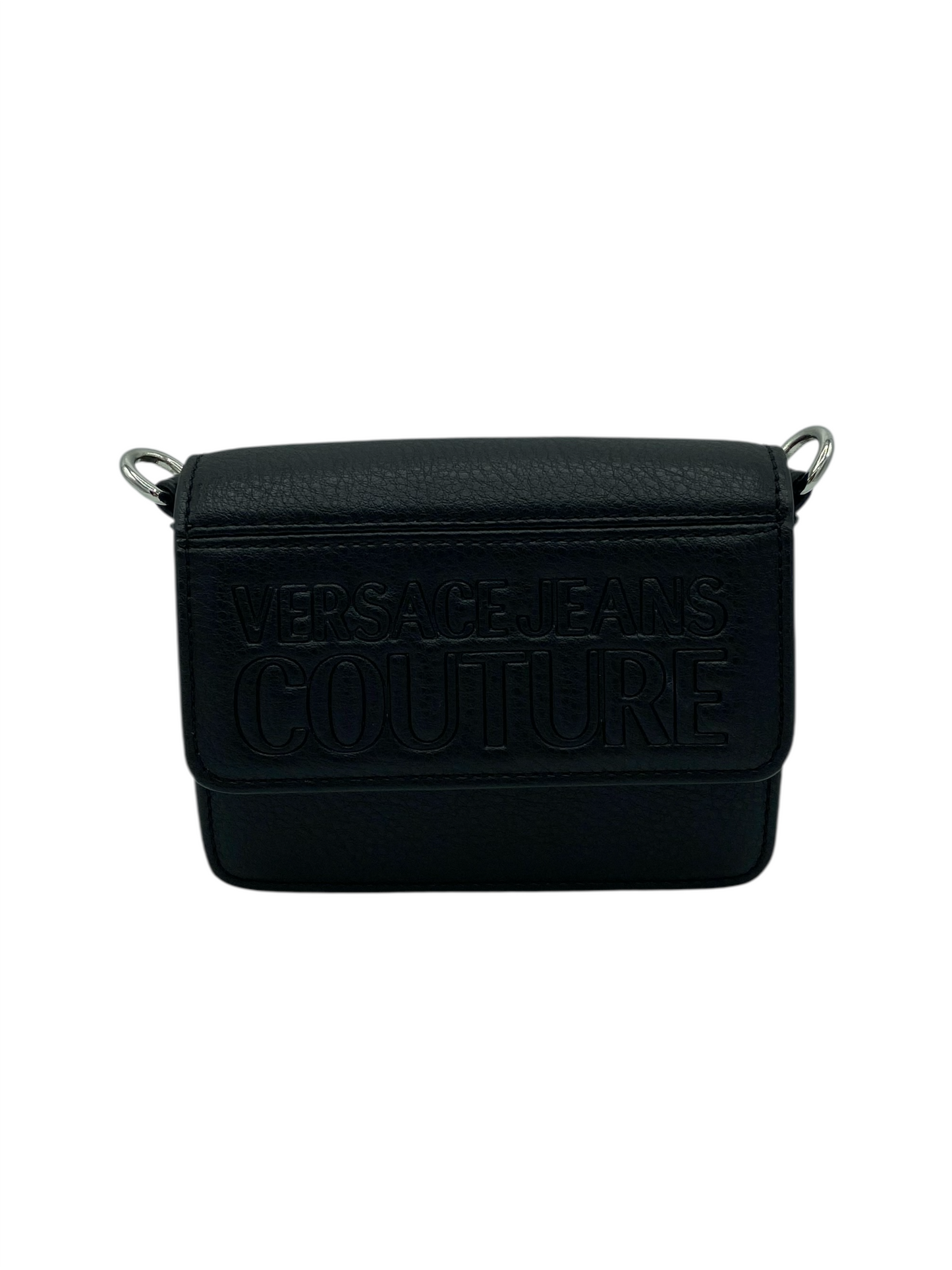 Versace Jeans Couture Black Grained Leather Small Crossbody Bag