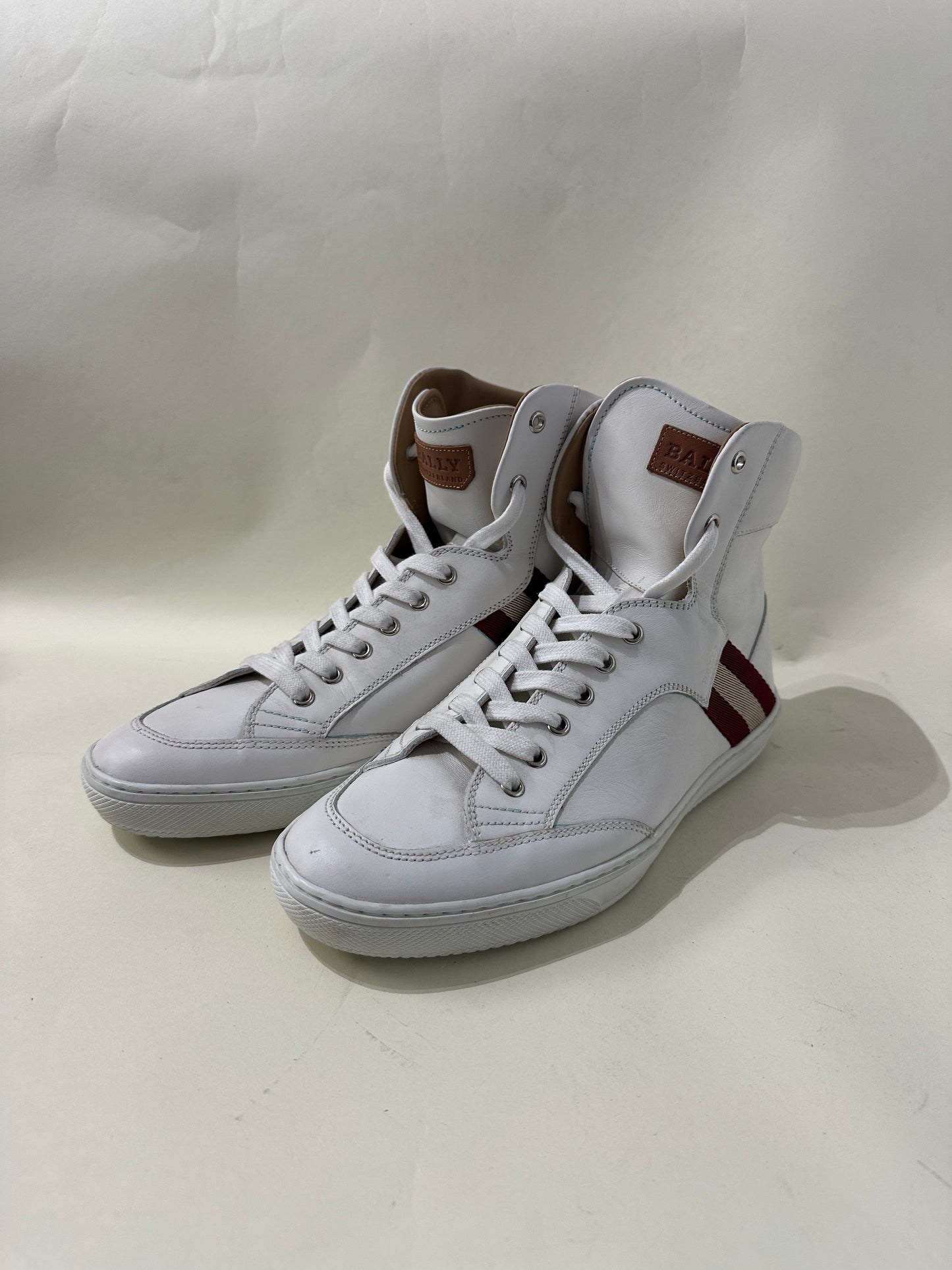 Bally White Leather Canvas Stripe High Top Sneakers 9 M / 10.5 W