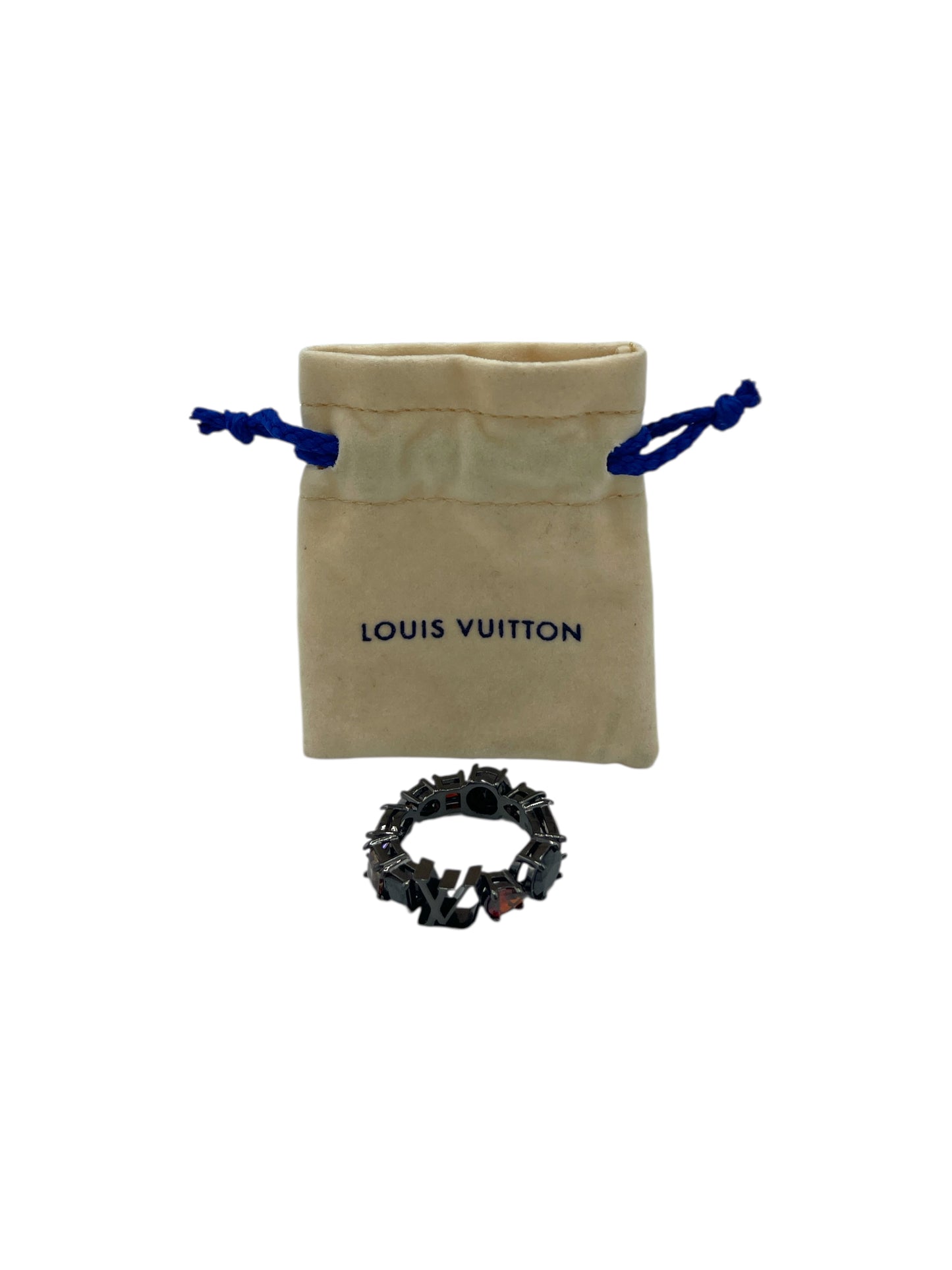 Louis Vuitton Gunmetal & Gem LV Light Ring 8.25 US
