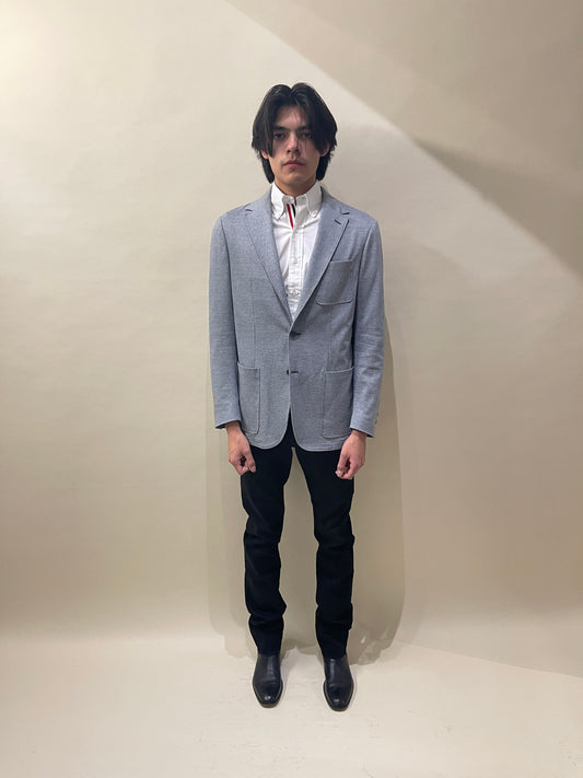 Canali Light Grey & Blue Houndstooth Cotton Soft Jacket 40R