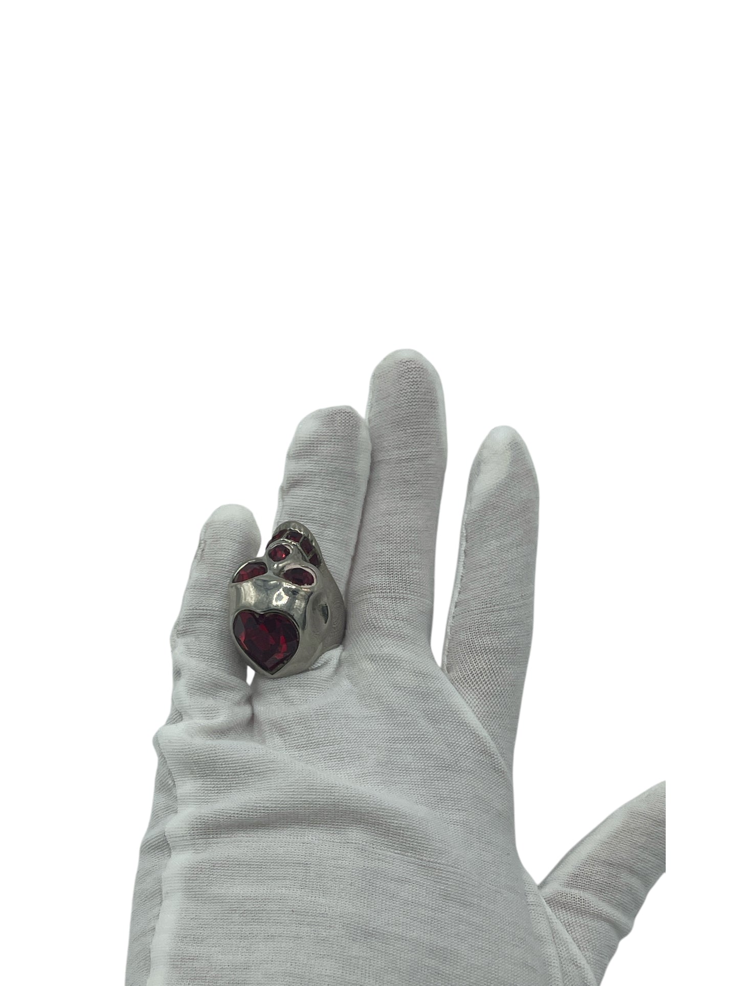 Alexander McQueen Silver & Red Crystal Skull Ring 7