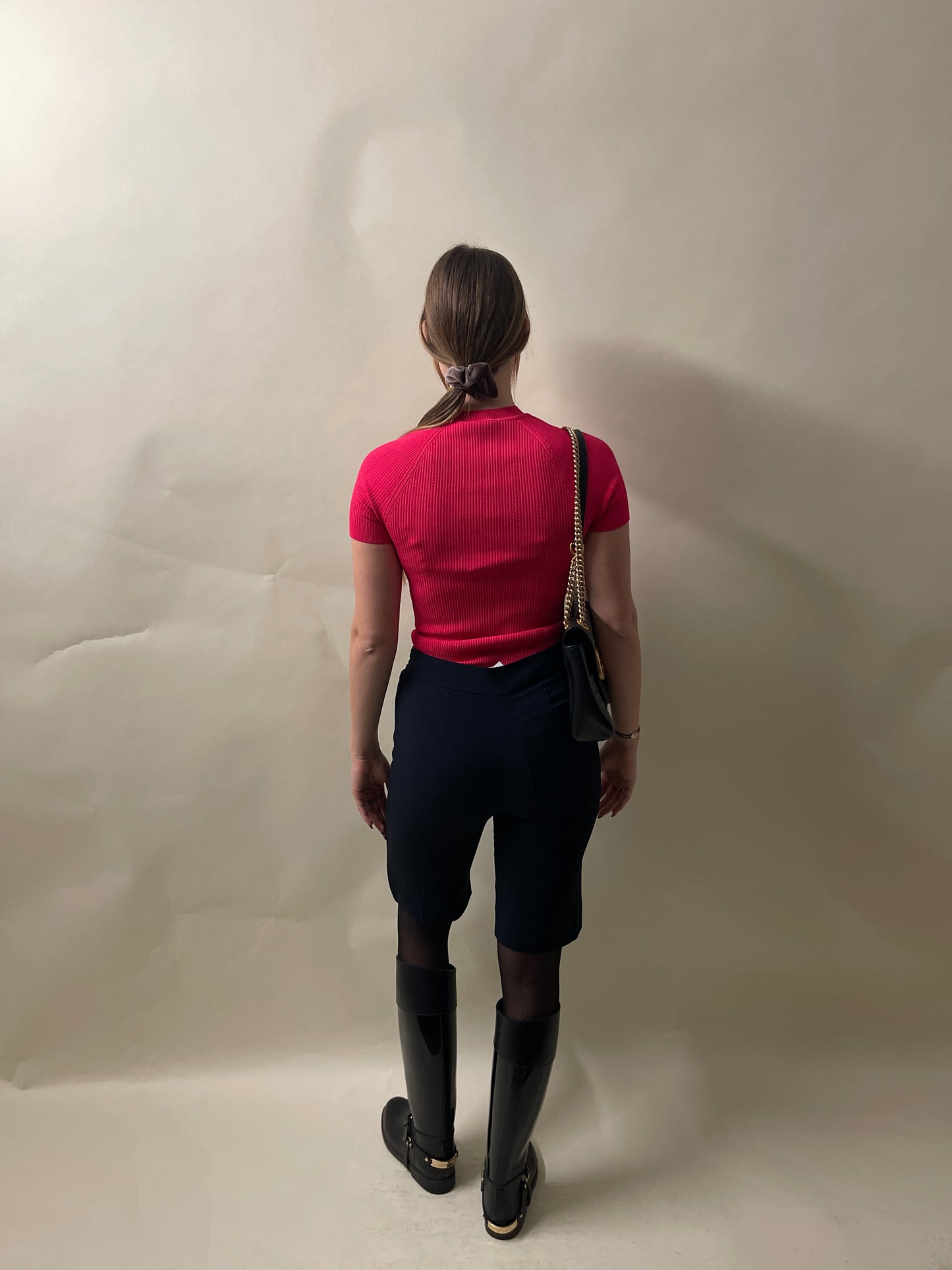 Balmain Hot Pink Ribbed Viscose SS T-Shirt 38