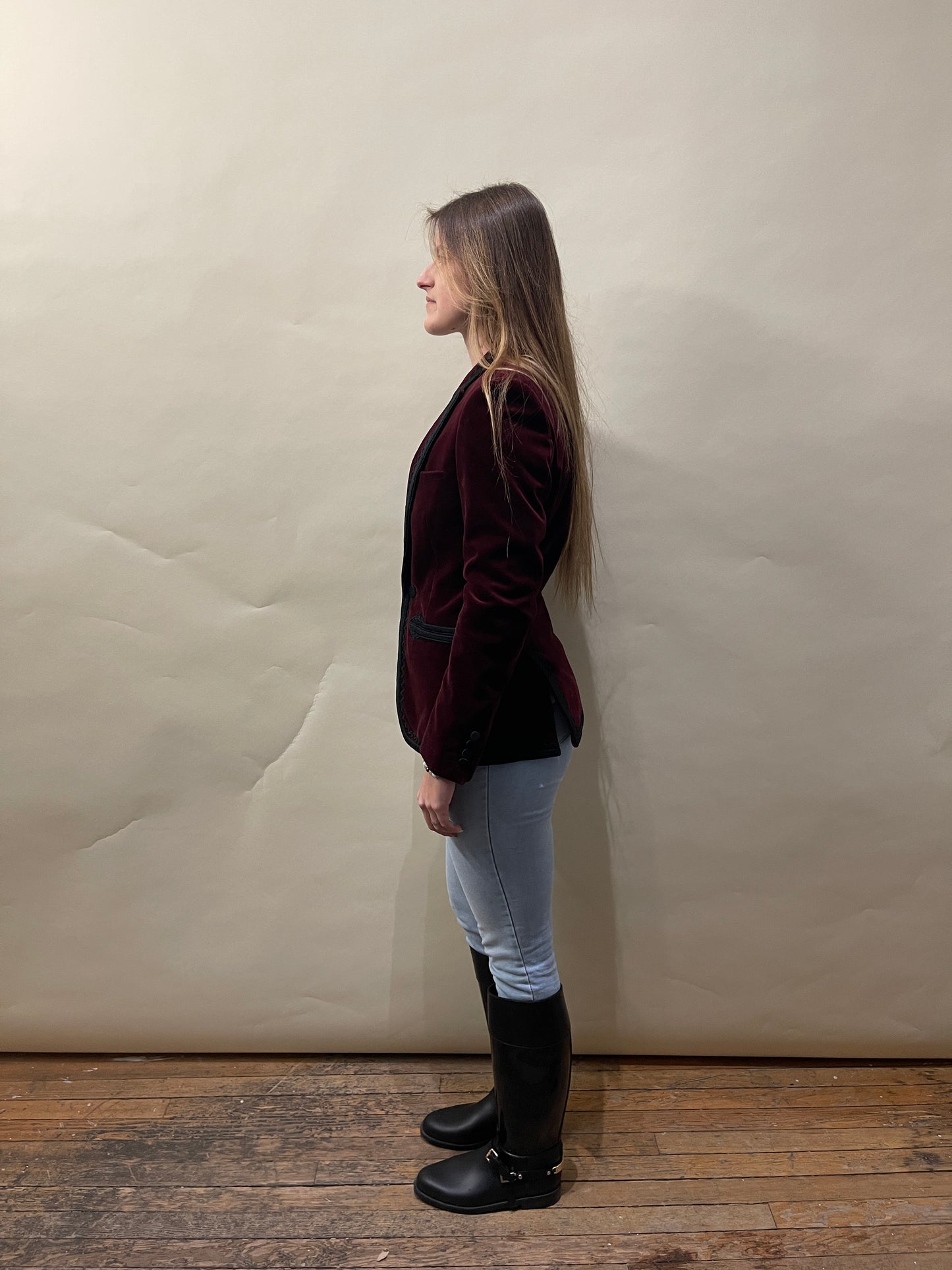 Saint Laurent Burgundy Velvet Embroidered Blazer 44