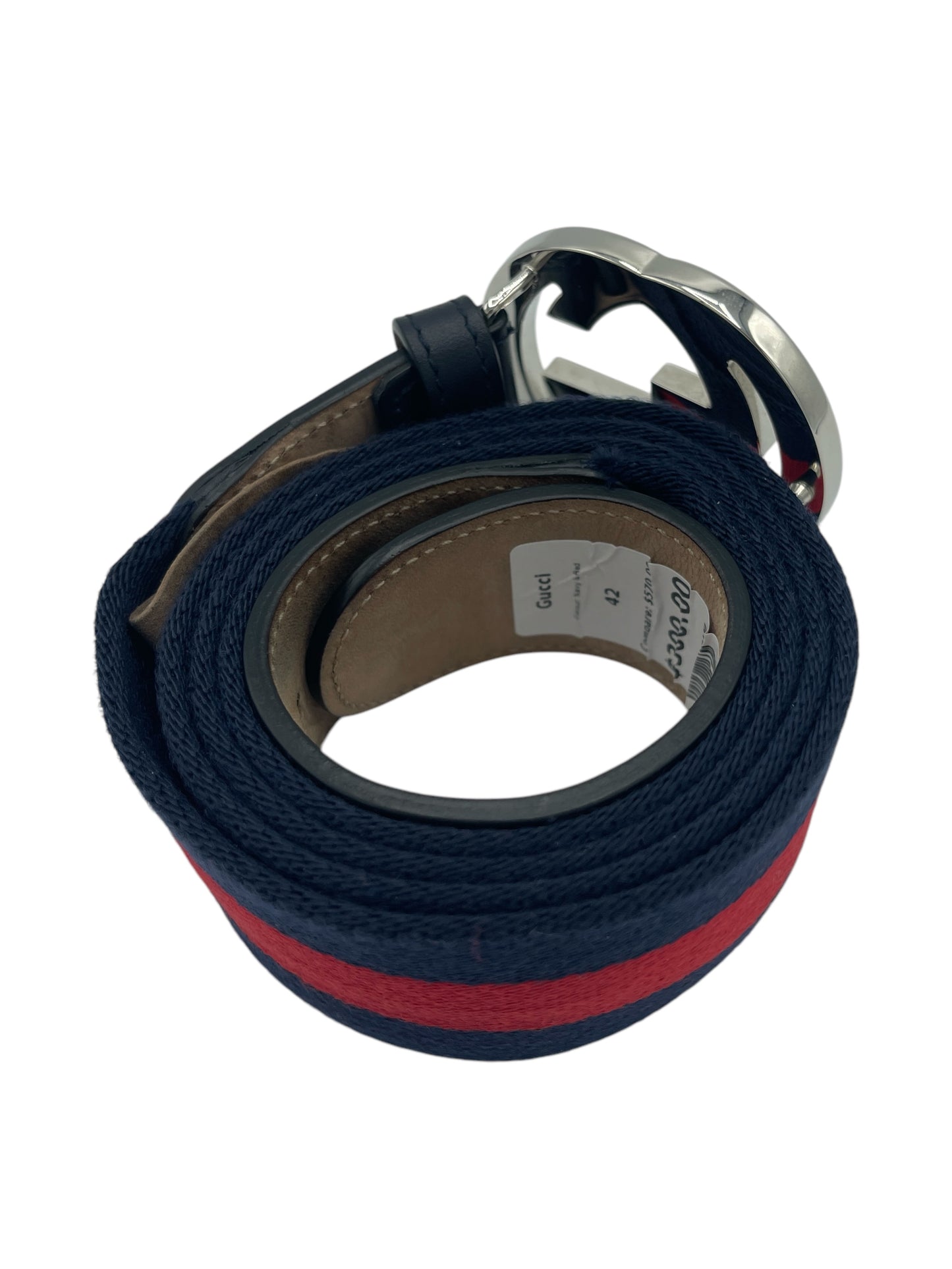 Gucci Navy & Red Canvas & Leather Belt 42