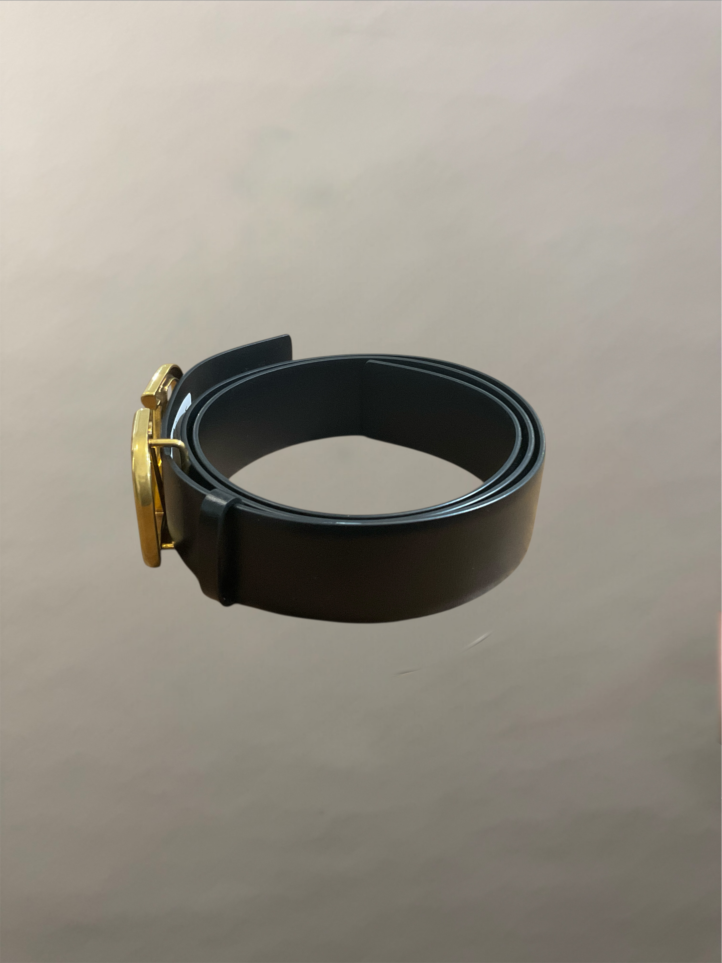 Valentino Black Leather Gold V Buckle Belt 40