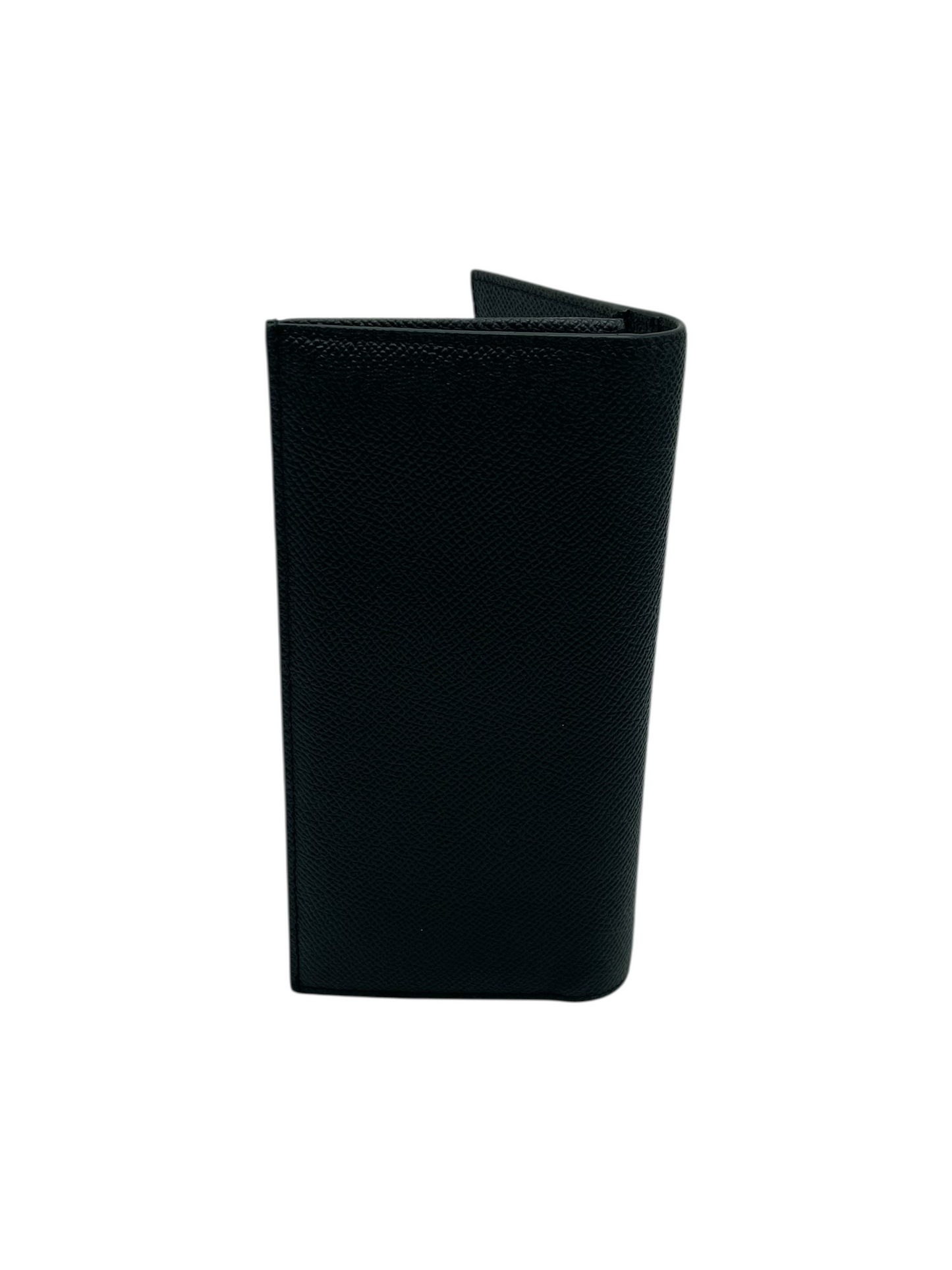 Dolce & Gabbana Black Grained Calfskin Plaque Logo Vertical Wallet