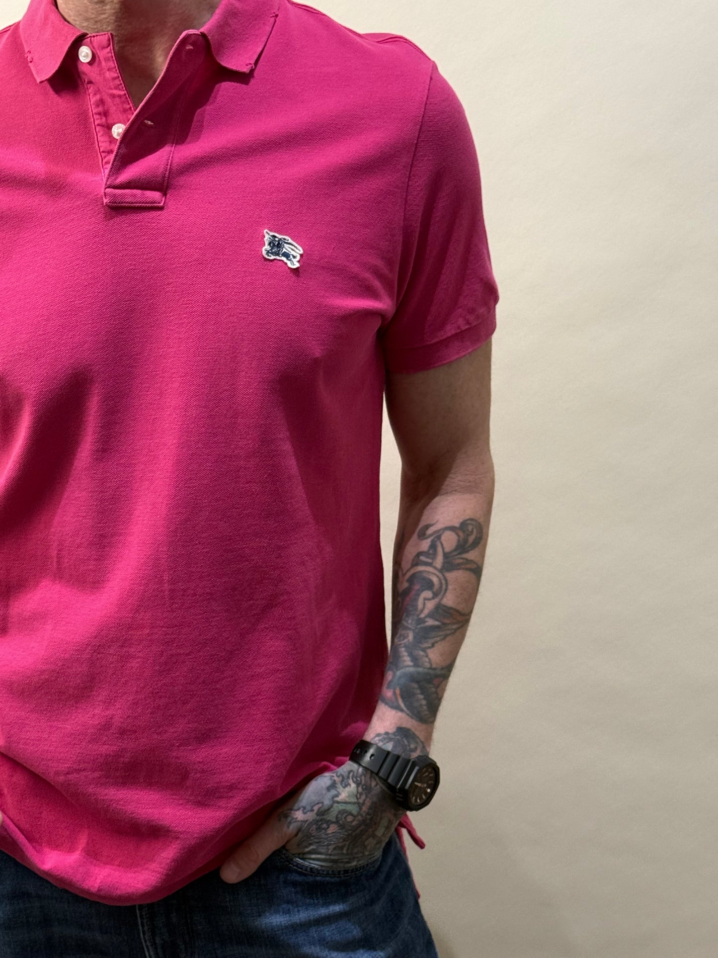 Burberry Brit Hot Pink EKD Patch Distressed SS Polo Large - L