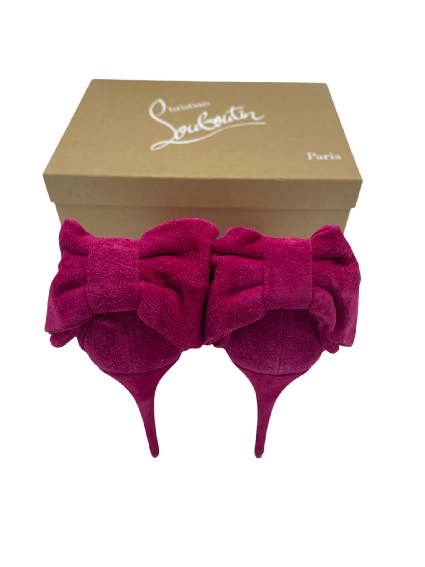 Christian Louboutin Hot Pink Suede Bow Motif High Heels 6 M / 7.5 W