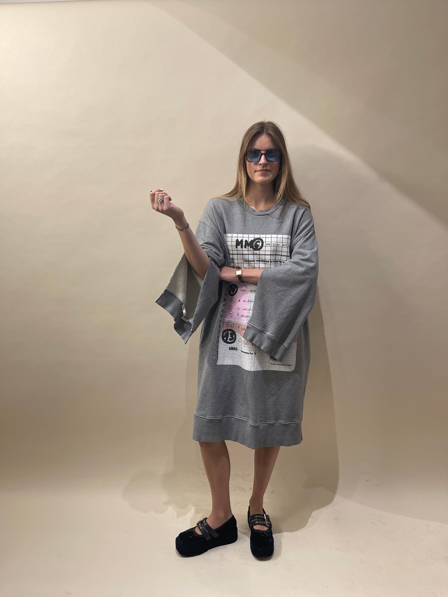 MM6 Grey Terry Cotton Notebook Sweater Dress Large - L