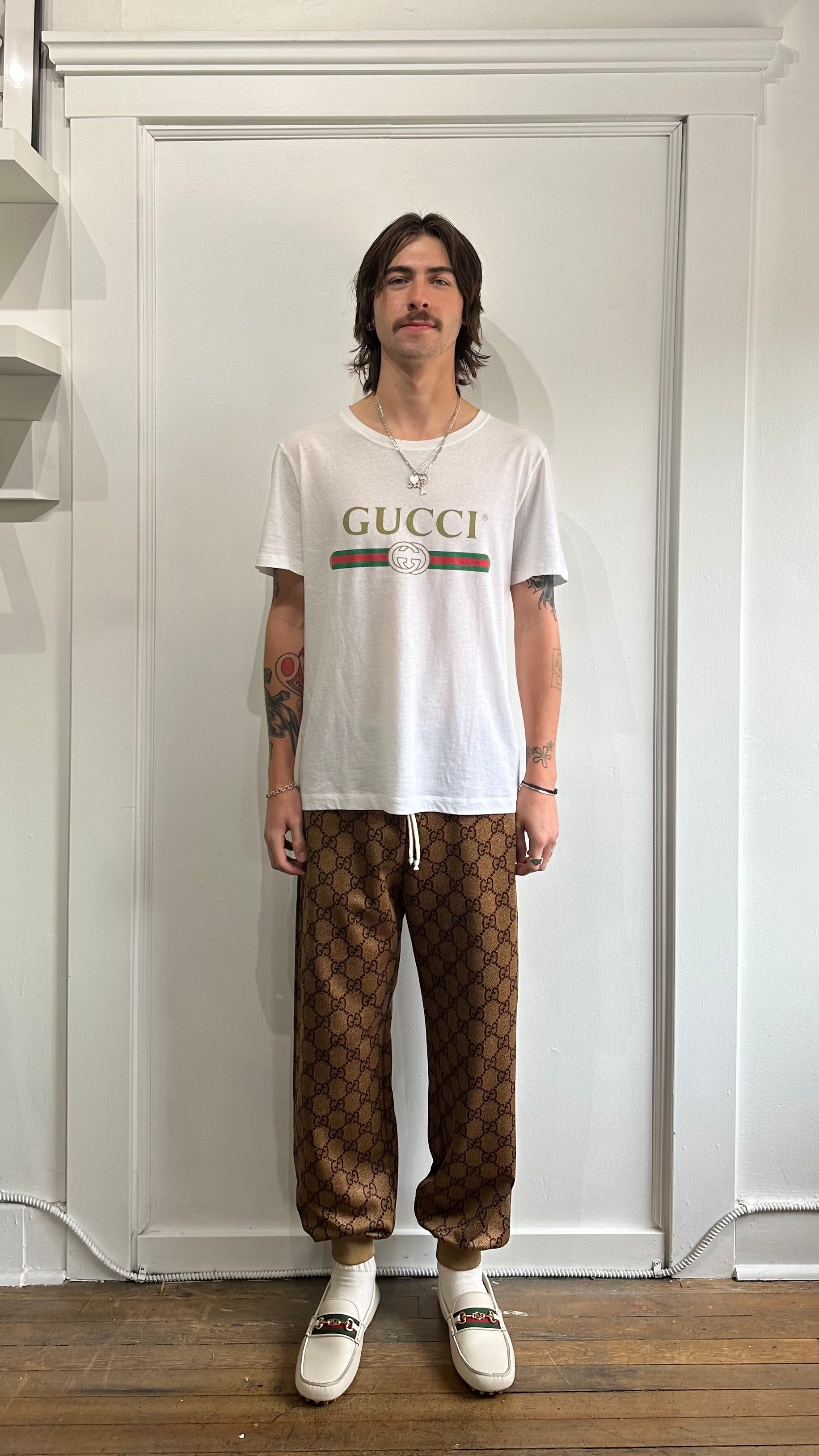 Gucci Beige GG Monogram Logo Lounge Pants Large L