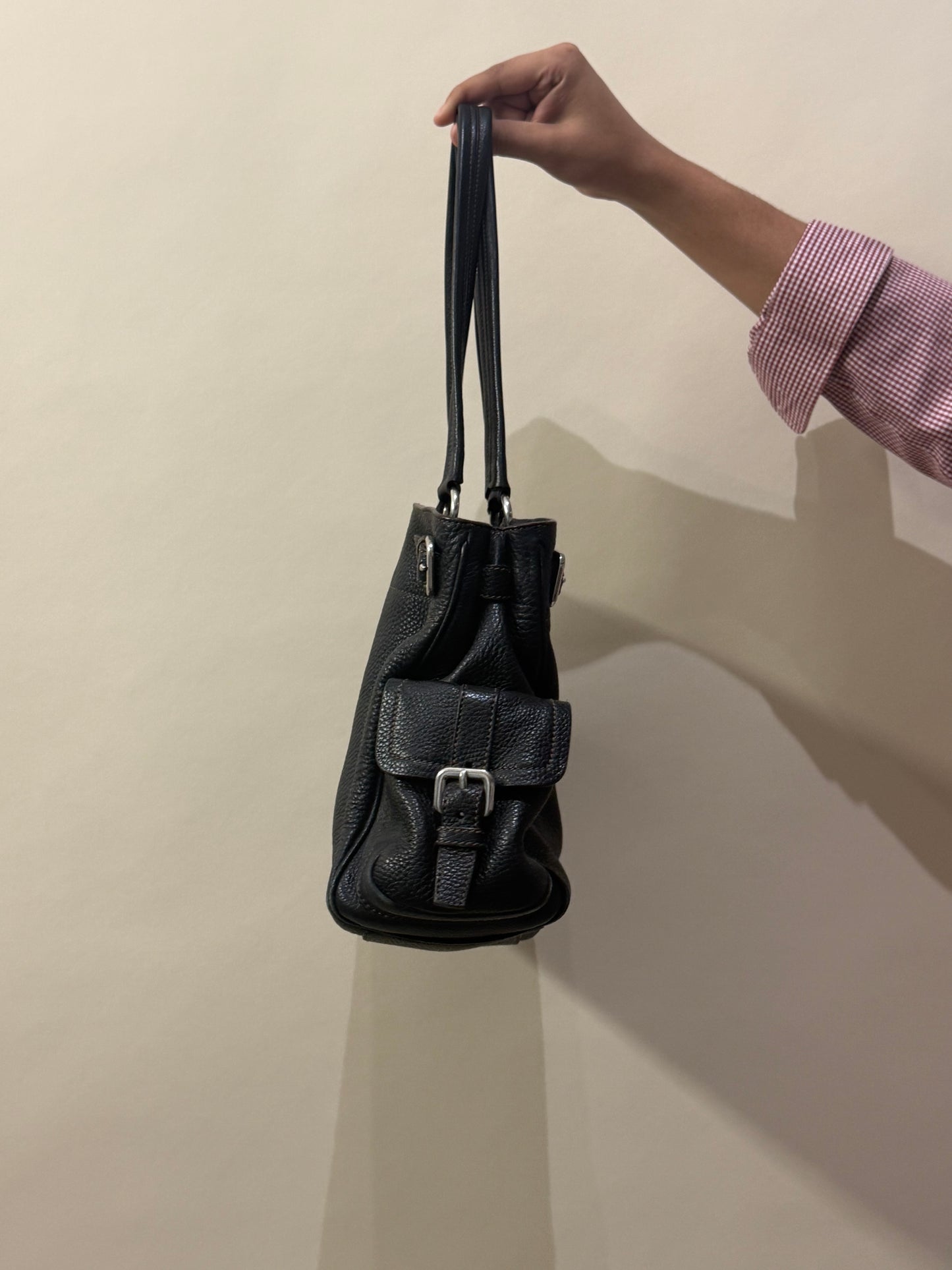 Prada Black Pebbled Leather Vitello Daino Bag