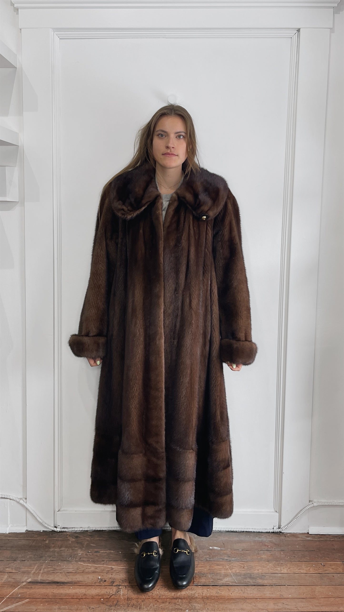 Saga Mink Brown Mink Fur Full Length Overcoat Large