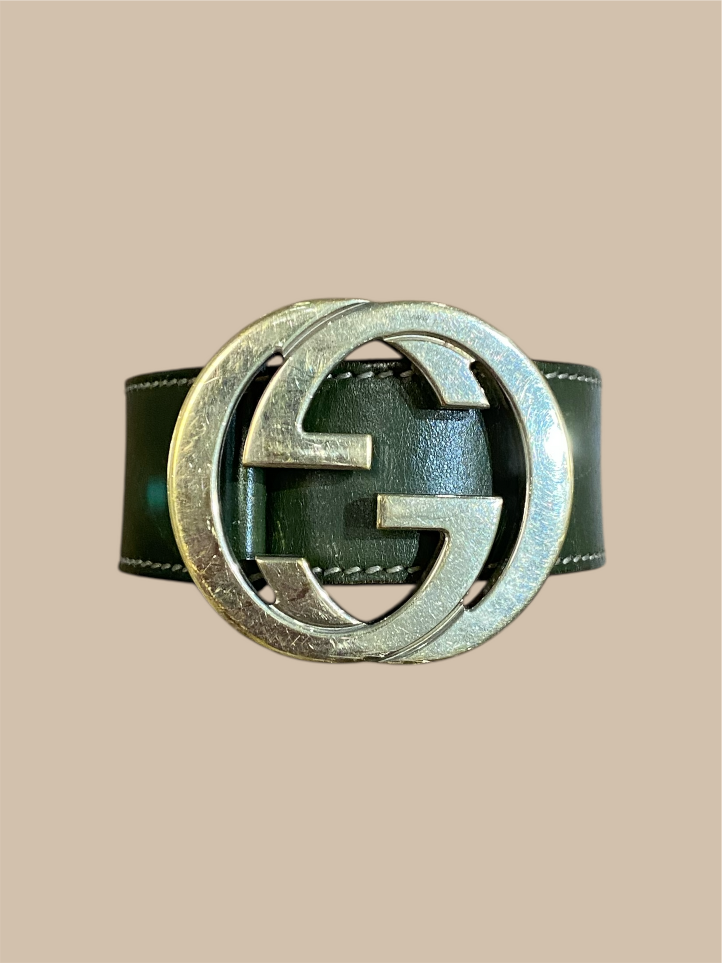 Gucci Olive Green Leather GG Buckle Belt 36