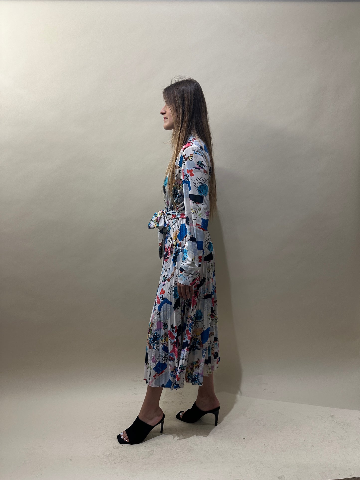 Marella White & Multicolour Sketch Graphic LS Dress Extra Large - XL