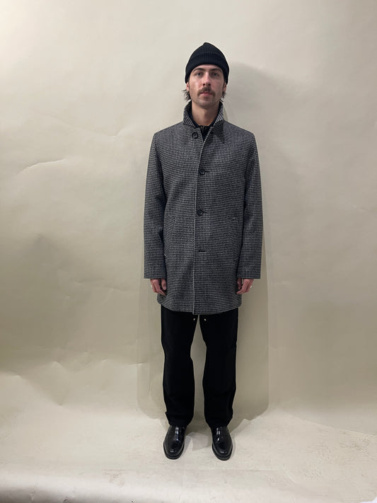 Supreme Black & Grey Check Wool Overcoat Large - L