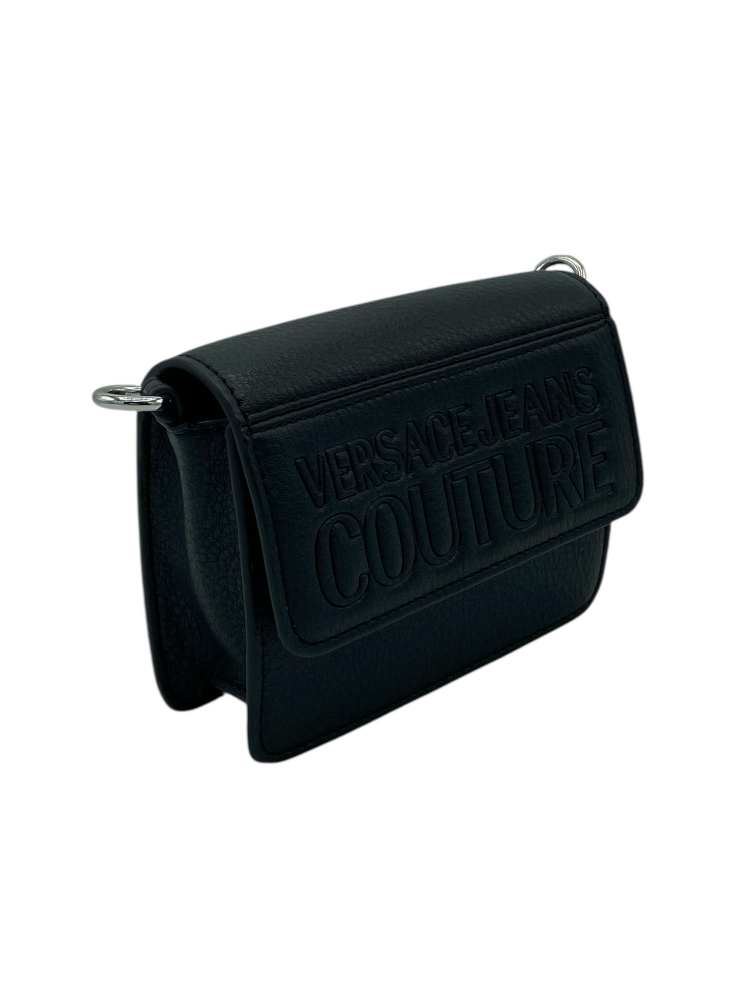 Versace Jeans Couture Black Grained Leather Small Crossbody Bag