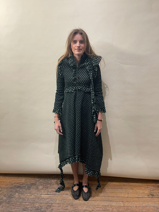Vetements Green & White Polka Dot Poly Seersucker Dress Small - S