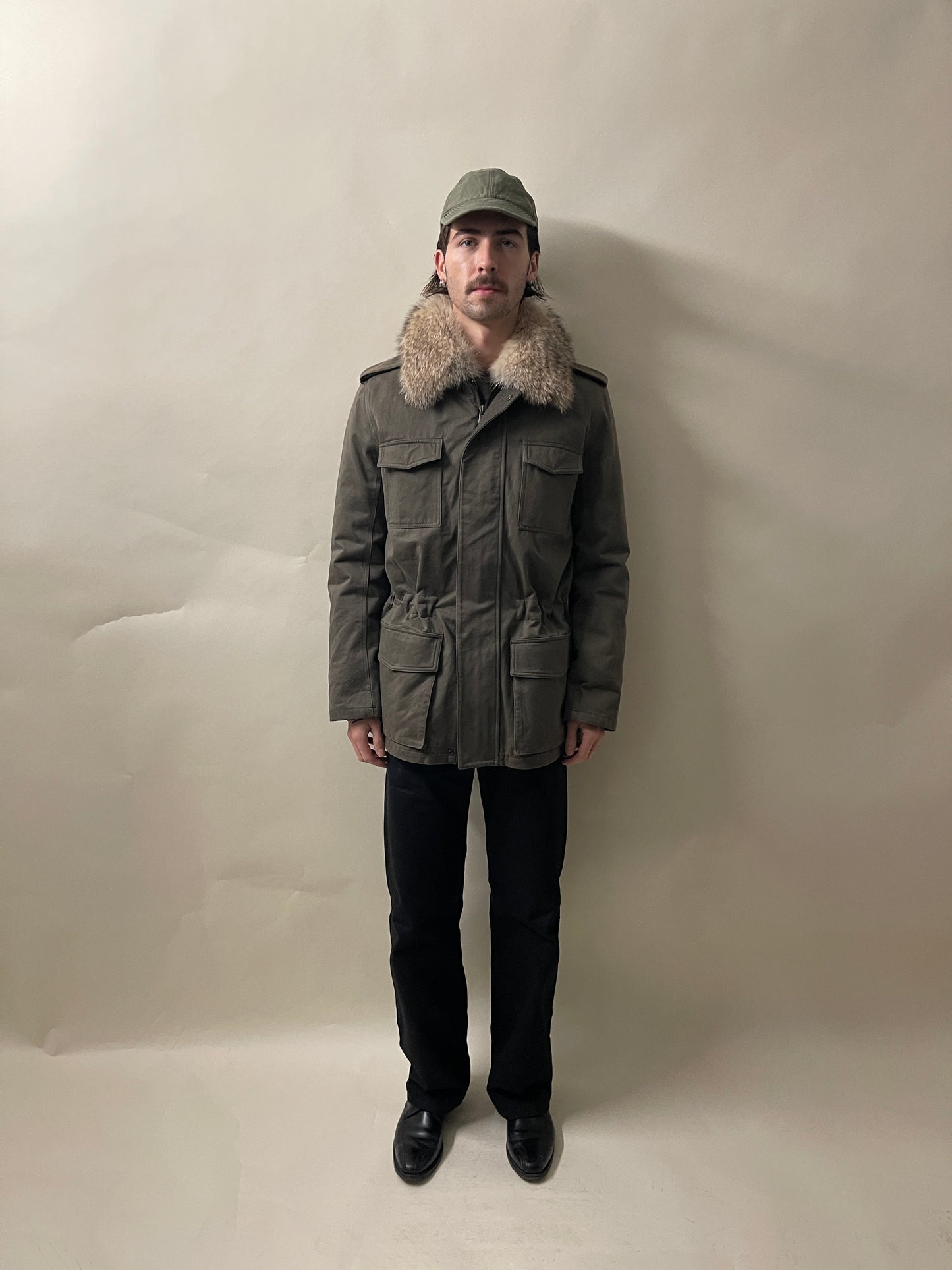 Yves Salomon Army Green Cotton Coyote Fur Lined Parka Medium - M