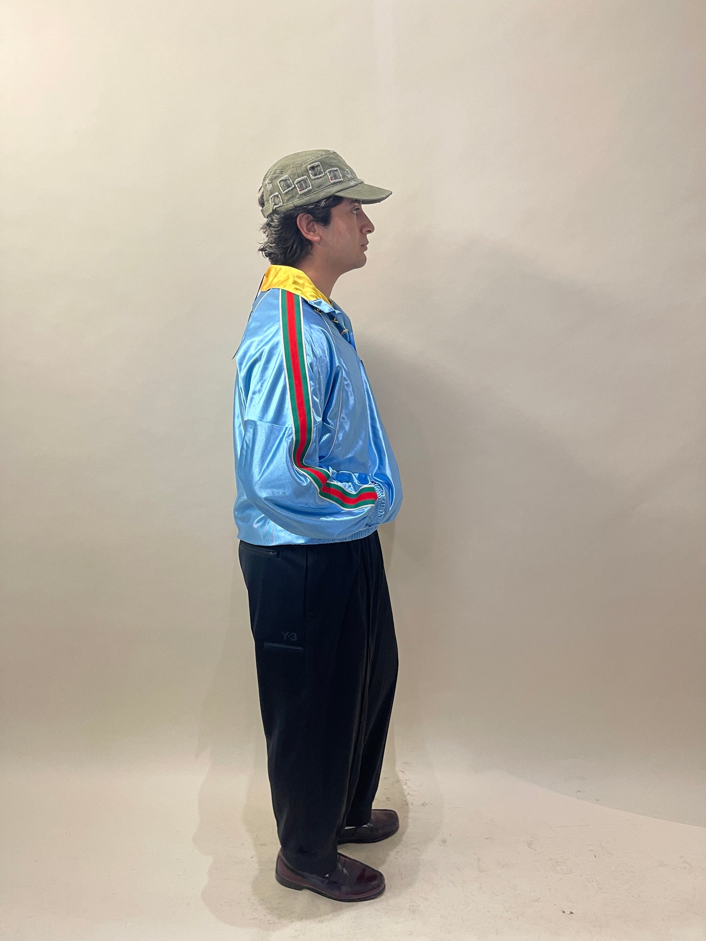 Gucci Baby Blue Satin Raglan Popover Jacket Medium - M