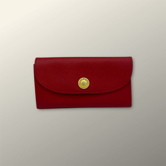 Pierre Balmain Red Pebbled Leather Foldover Wallet