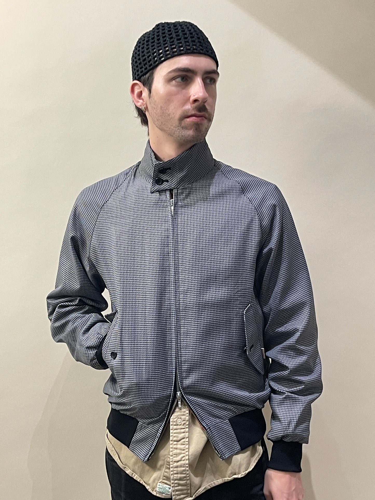 Baracuta Grey & Black Houndstooth Cotton G9 Harrington Jacket Medium - M