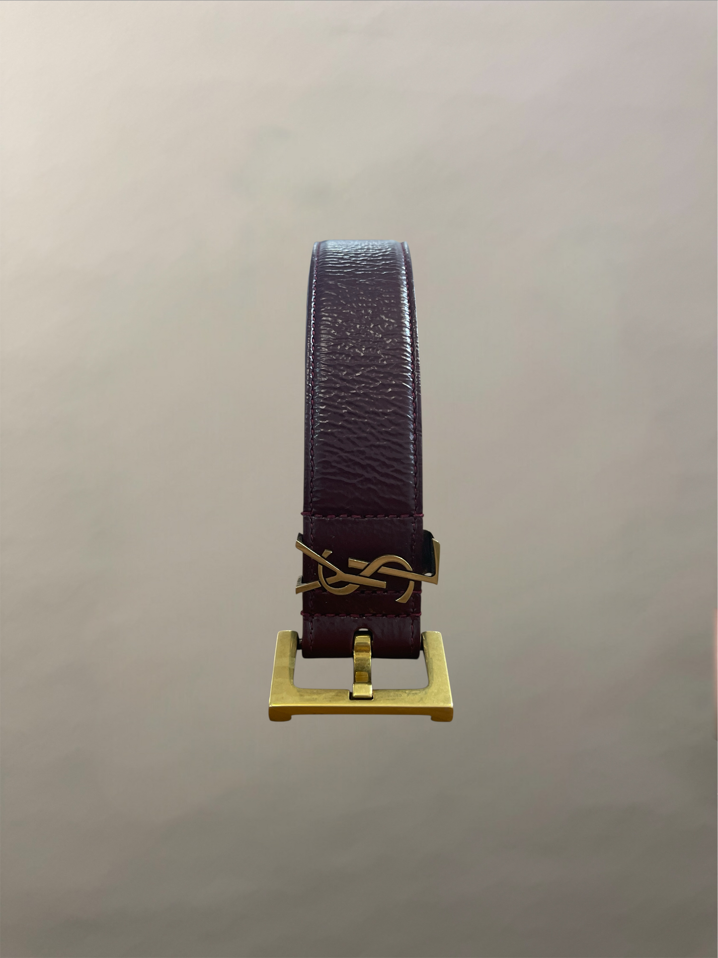 Saint Laurent Burgundy Leather Cassandre Logo Belt 34