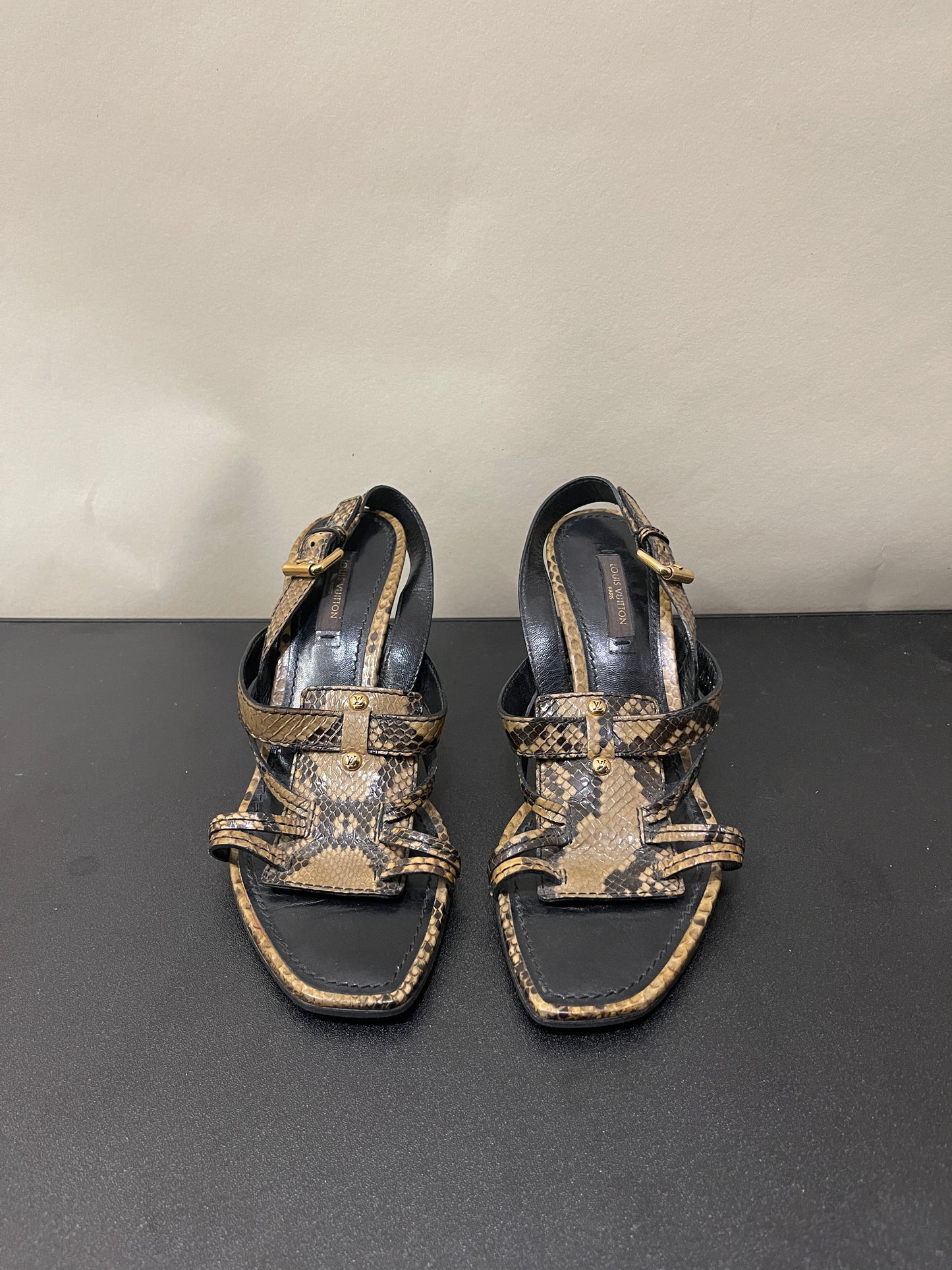 Louis Vuitton Brown Python Print Leather Slingback Sandals 5 M / 6.5 W