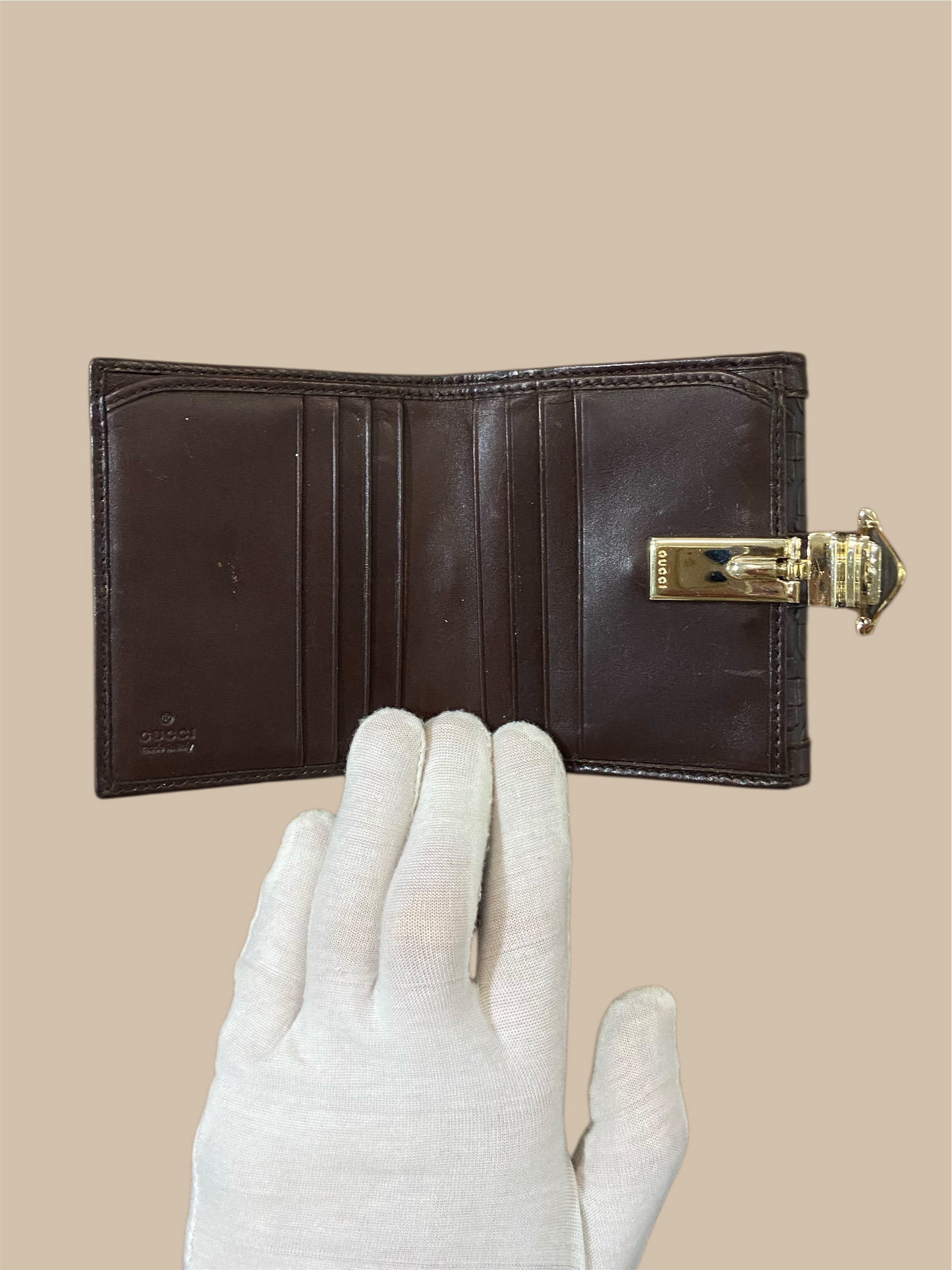 Gucci Dark Brown Leather Horsebit Pattern Bifold Wallet