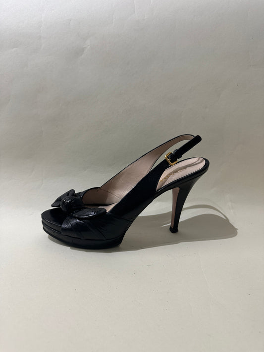 Prada Black Leather Bow Front Slingback Heels 7 M / 8.5 W