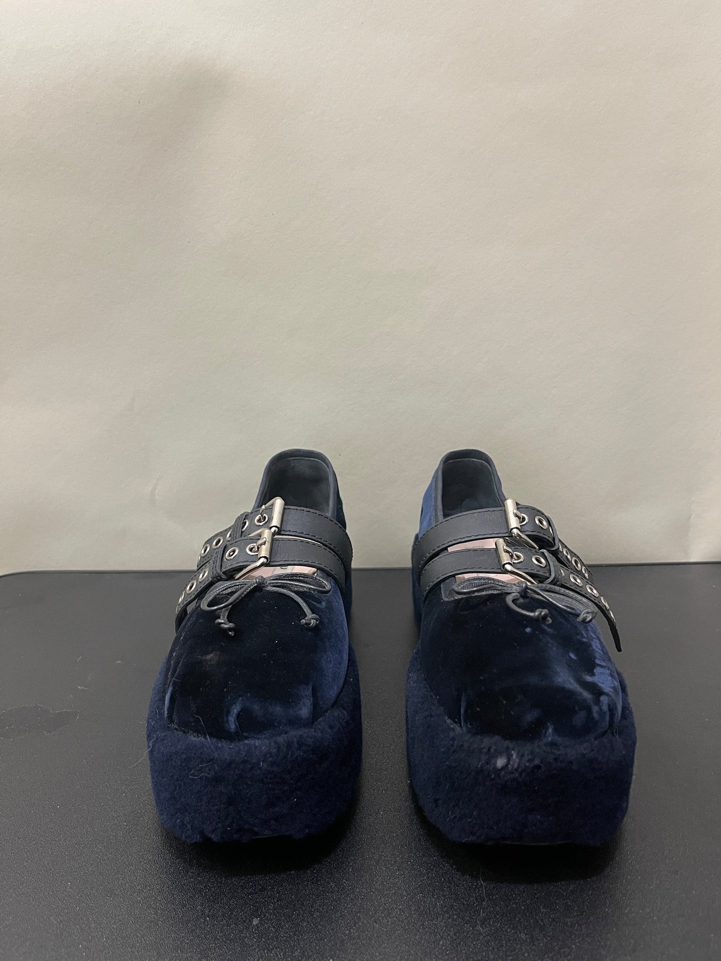 Miu Miu Navy Blue Velvet Platform Ballet Flats 7.5 M / 9 W
