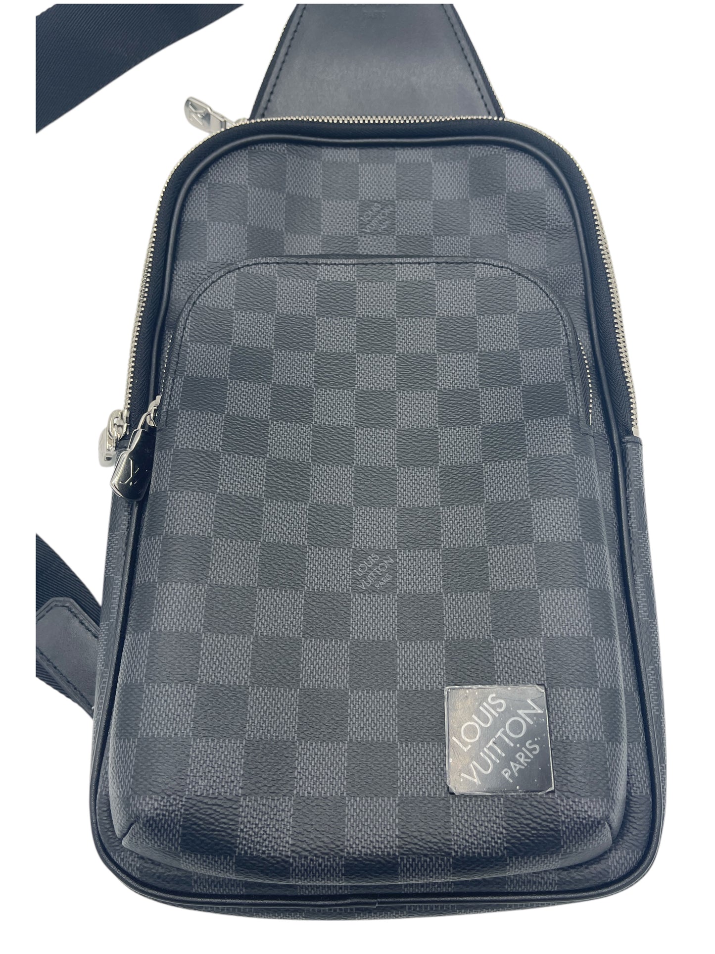 Louis Vuitton Black & Grey Checker Monogram Avenue Slingbag NM