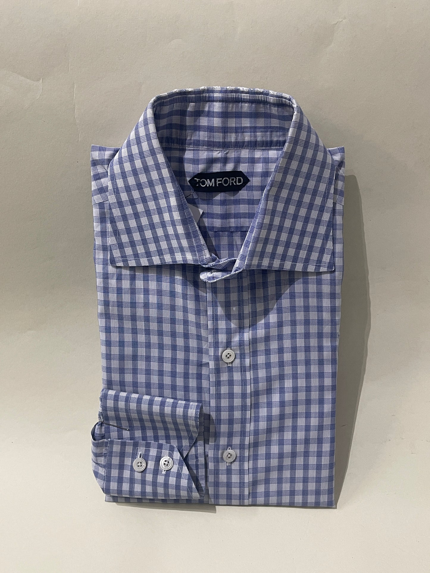 Tom Ford Blue & White Plaid Cotton Dress Shirt 17