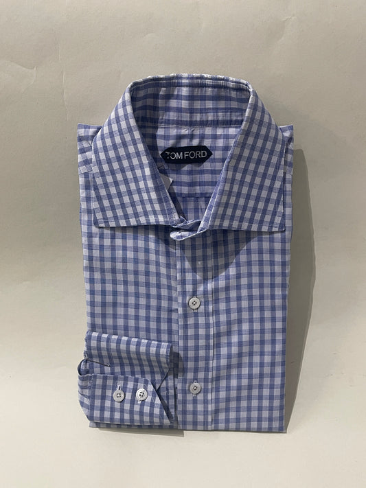 Tom Ford Blue & White Plaid Cotton Dress Shirt 17