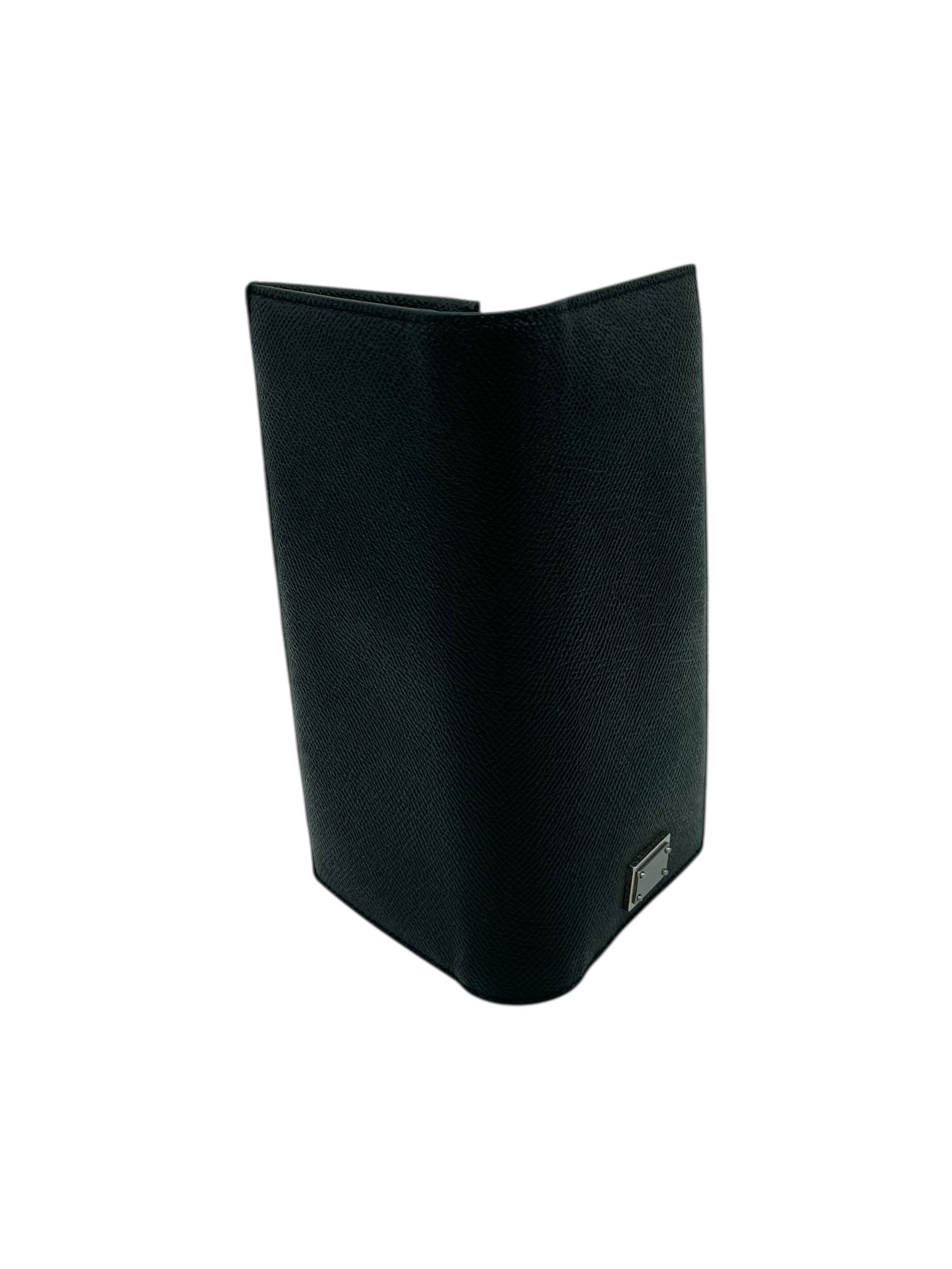 Dolce & Gabbana Black Grained Calfskin Plaque Logo Vertical Wallet