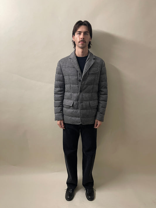 Moncler Grey Herringbone Wool Down Filled Rodin Jacket Medium - M