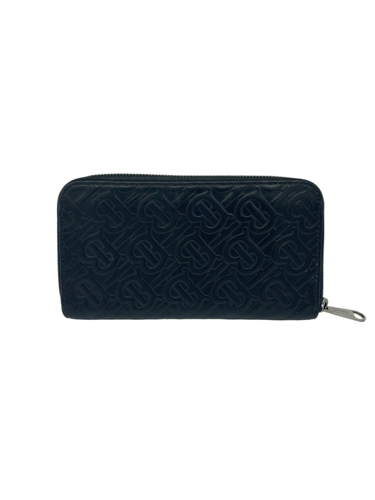 Burberry Black Leather TB Monogram Zip Around Wallet