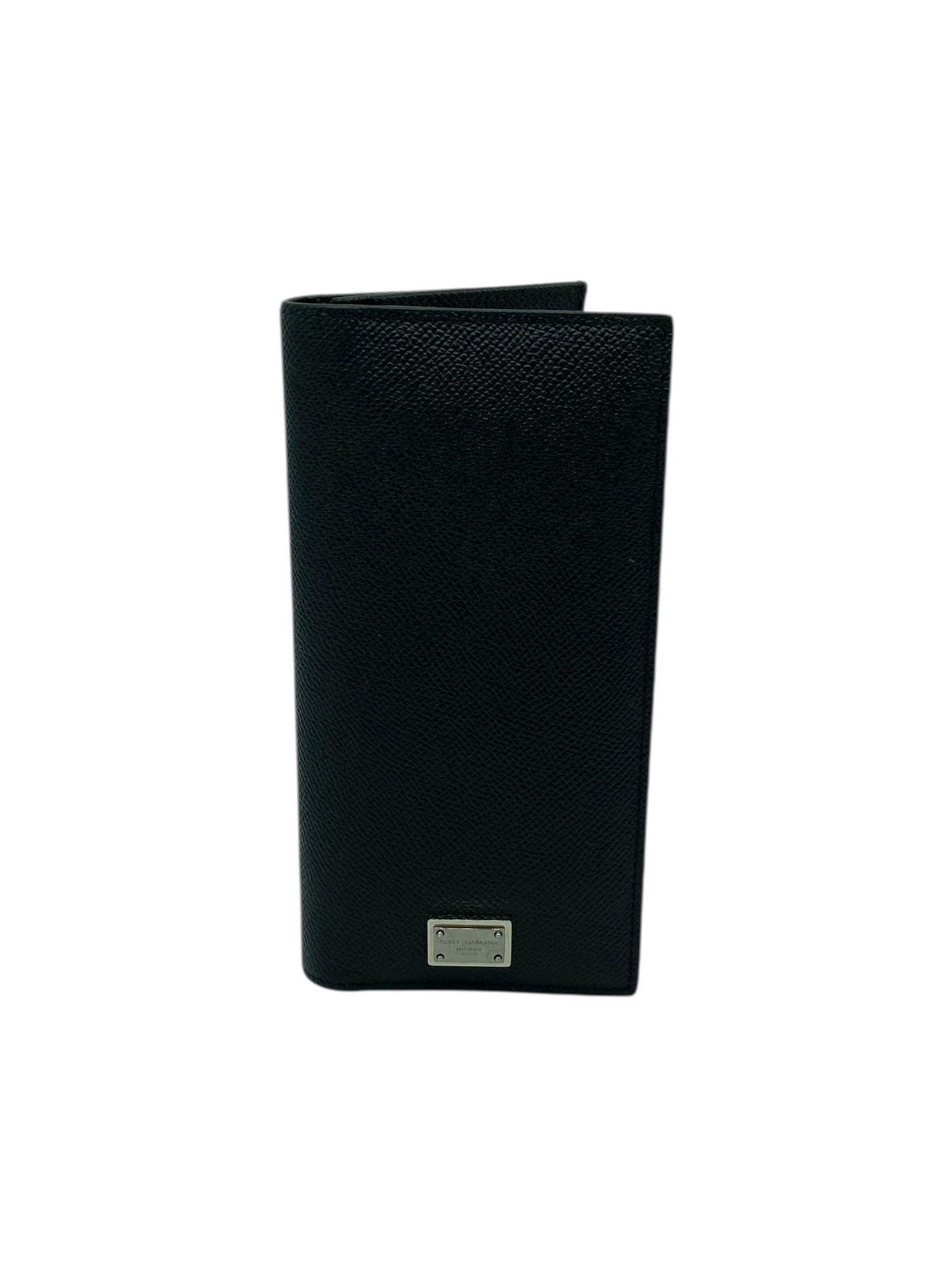 Dolce & Gabbana Black Grained Calfskin Plaque Logo Vertical Wallet