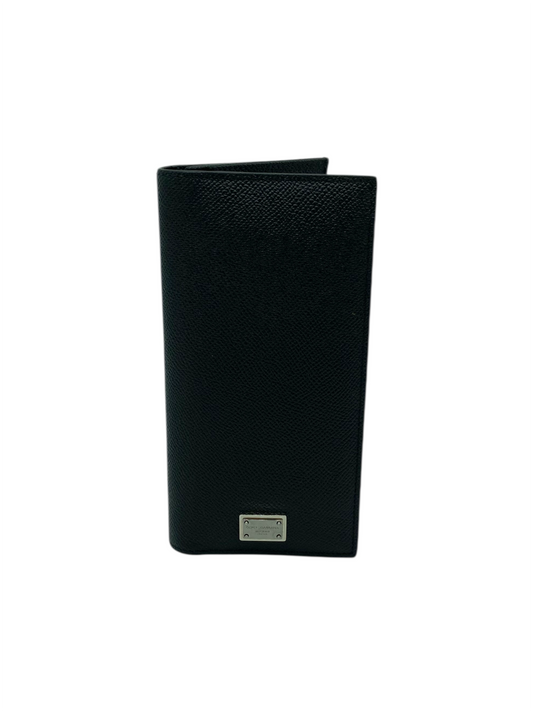 Dolce & Gabbana Black Grained Calfskin Plaque Logo Vertical Wallet
