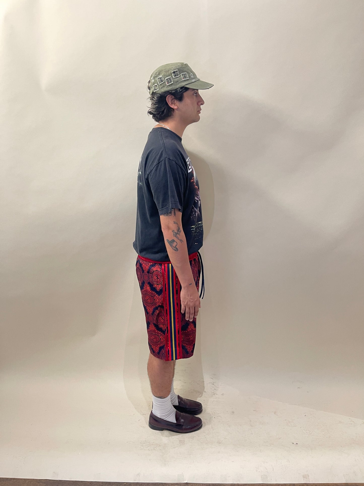 Gucci Red & Navy Floral Brocade Shorts 36