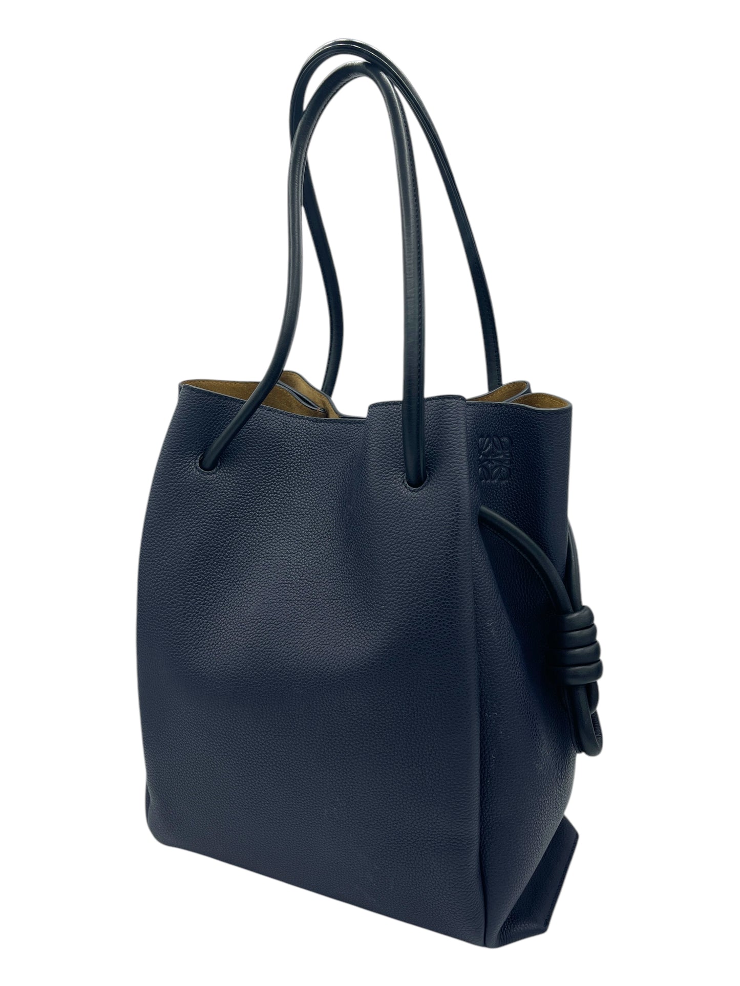 Loewe Navy Blue Pebbled Leather Flamenco Knot Tote Bag