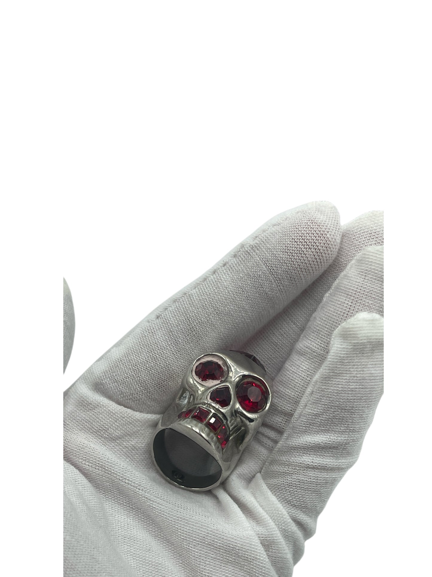 Alexander McQueen Silver & Red Crystal Skull Ring 7