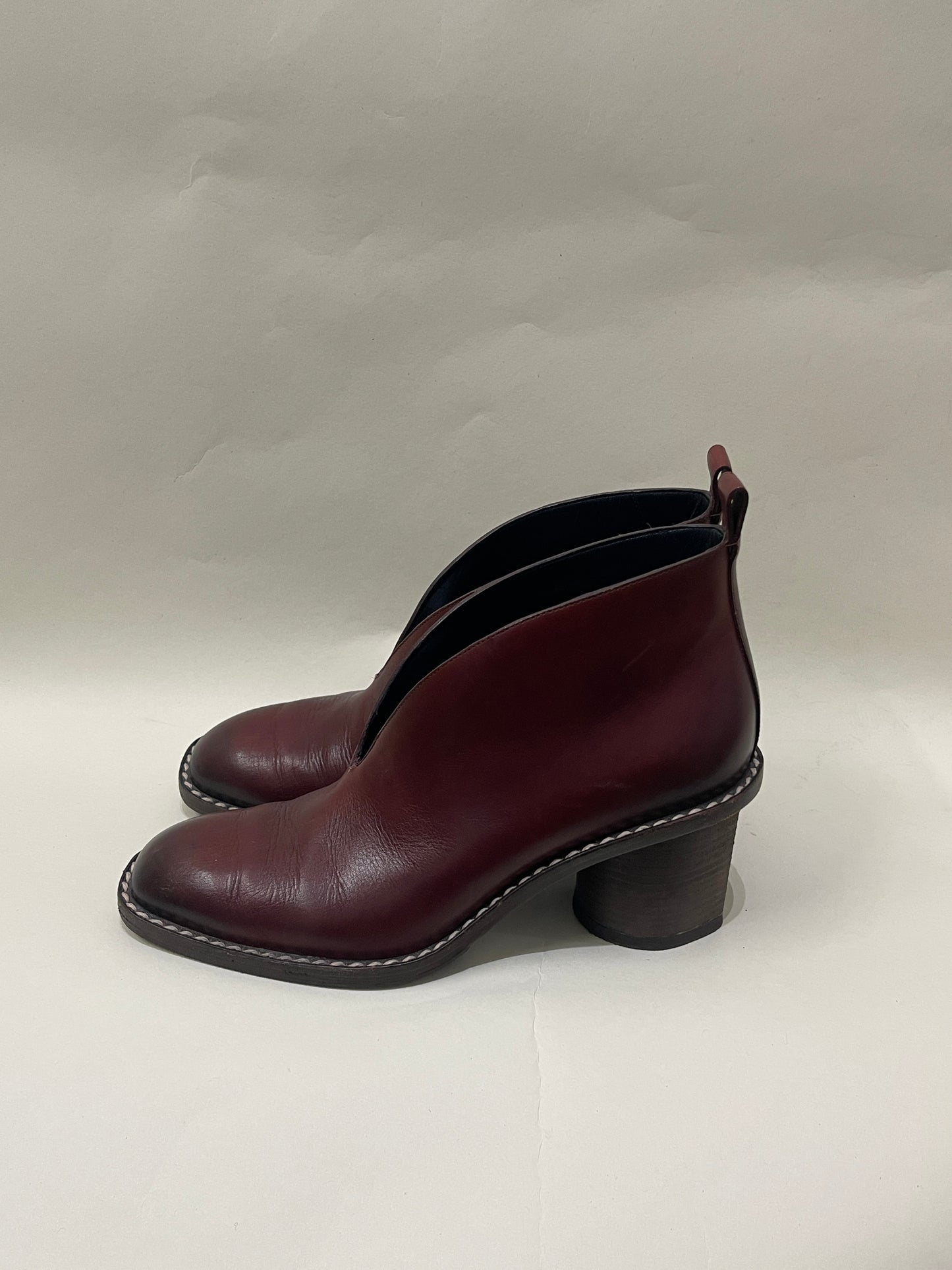 Celine Burgundy Leather V Neck Boots 5.5 M / 7 W